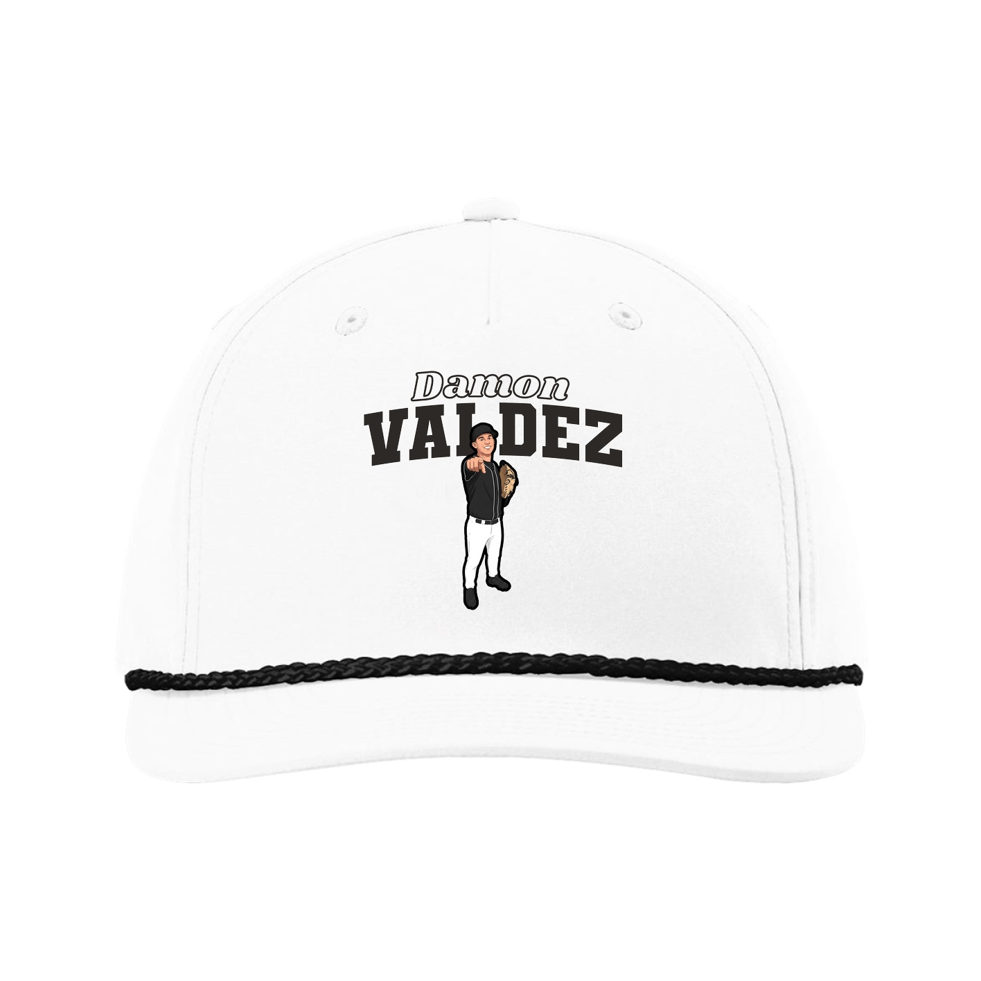 Five-Panel Classic Rope Cap — Name Arch in White