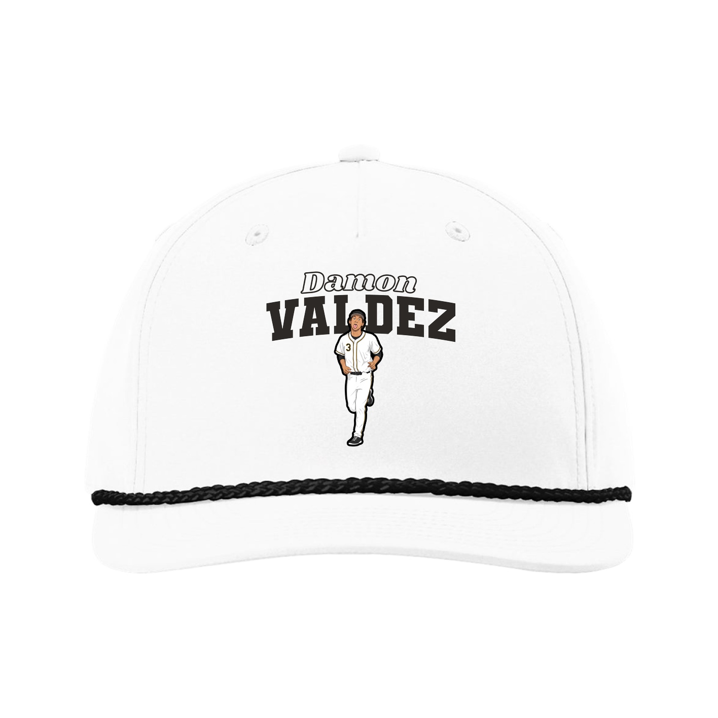 Five-Panel Classic Rope Cap — Name Arch in White
