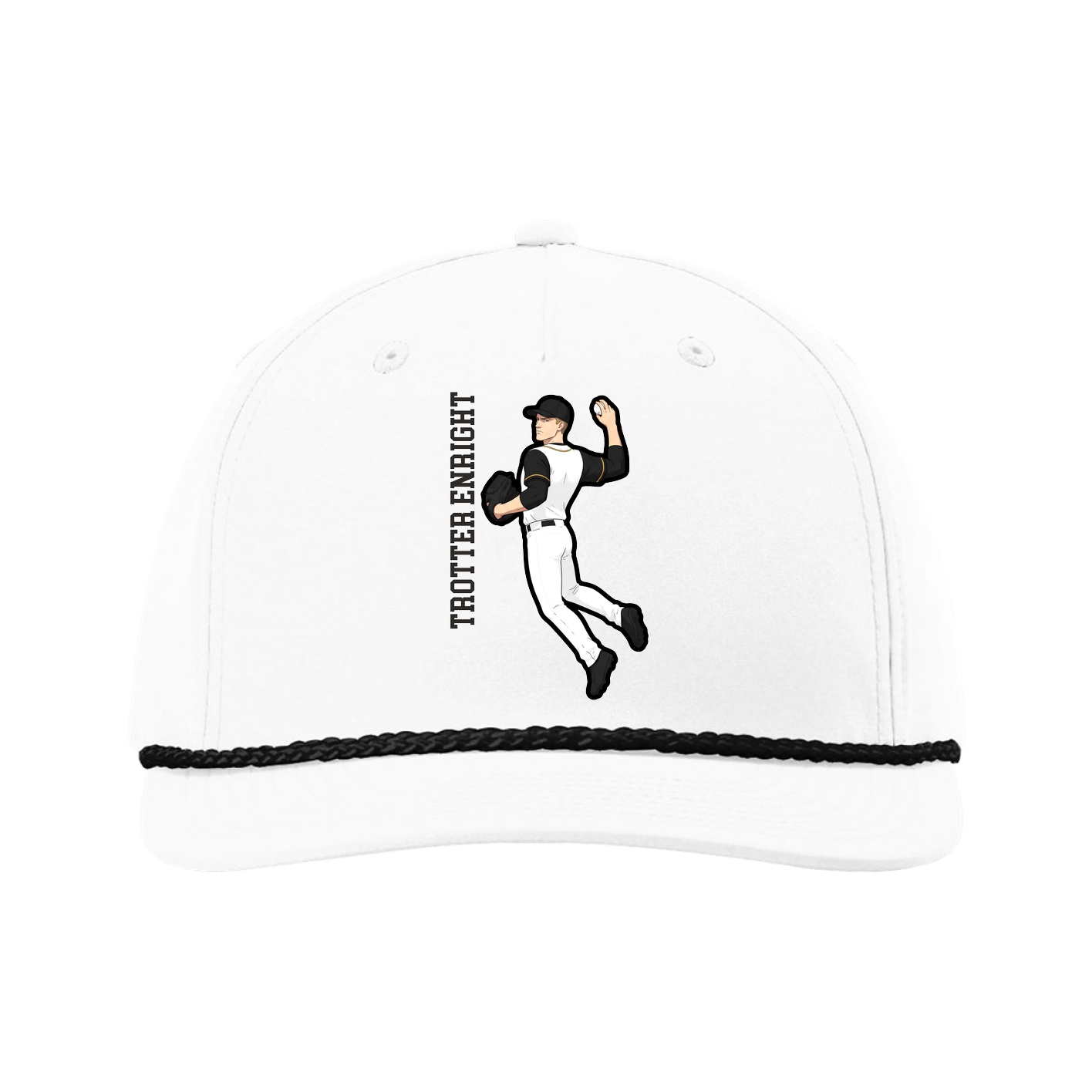 Five-Panel Classic Rope Cap — Name Vertical in White