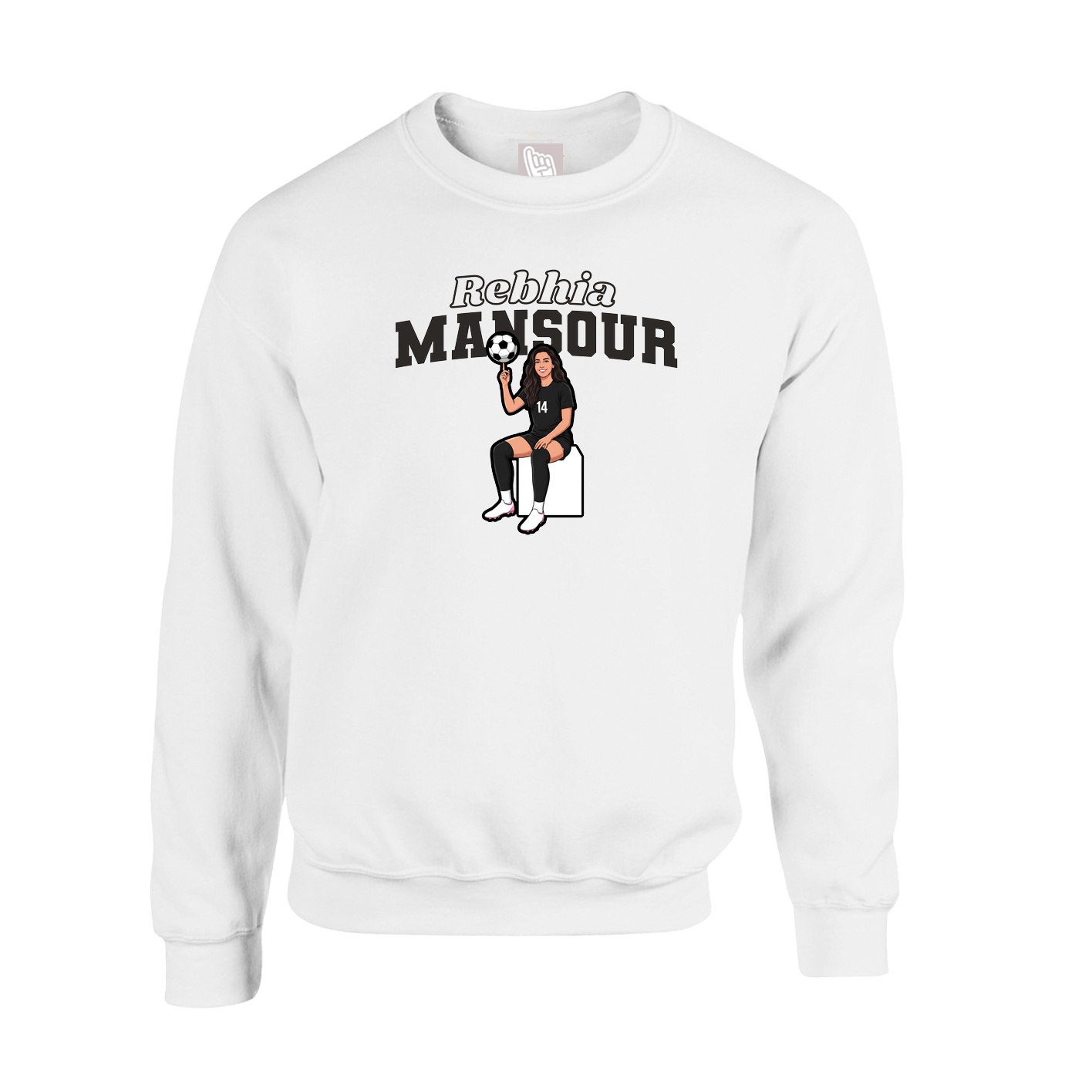 Fleece Crew — Name Arch in White