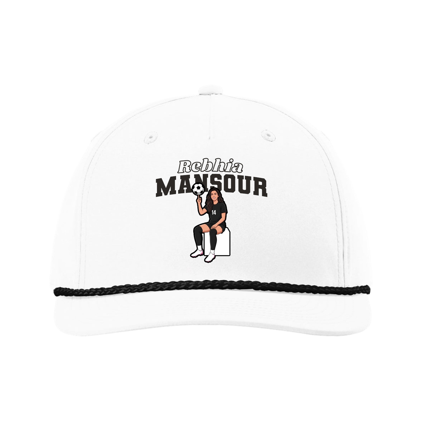 Five-Panel Classic Rope Cap — Name Arch in White