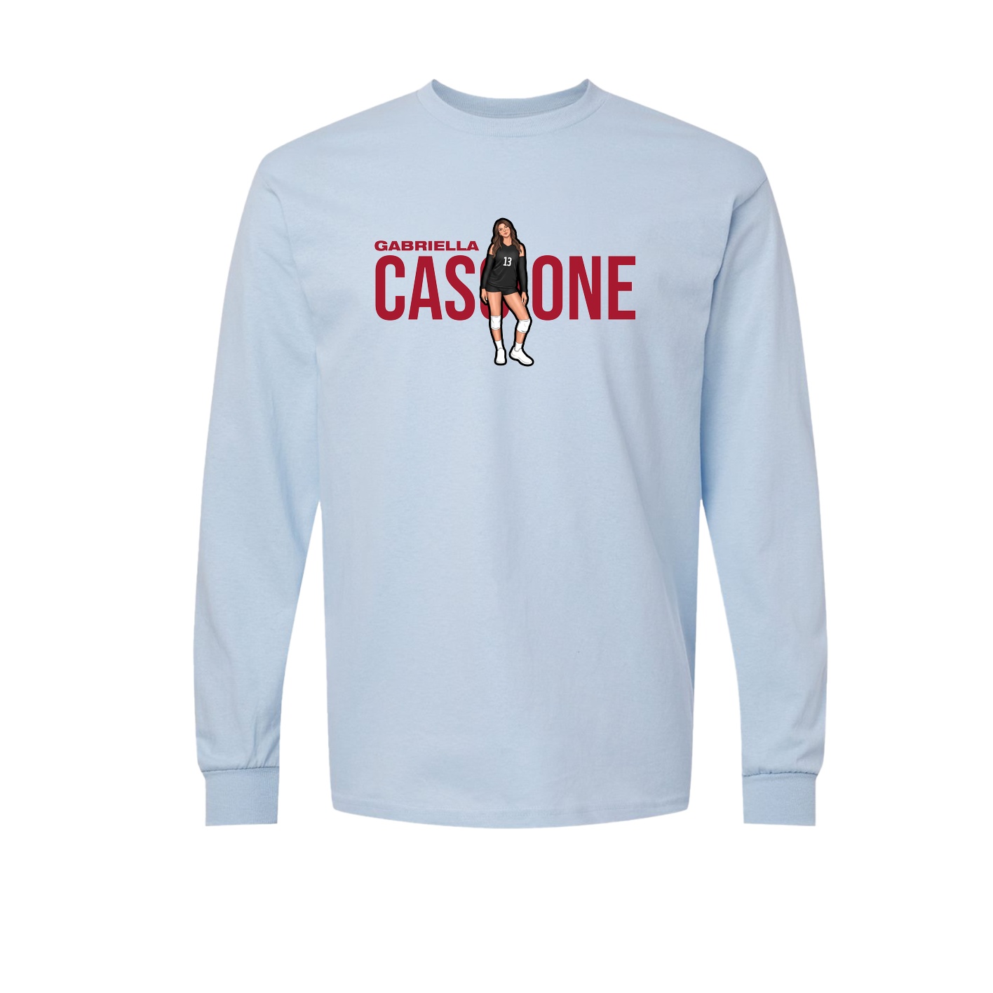 Long Sleeve Tee — Player Name in Light Blue