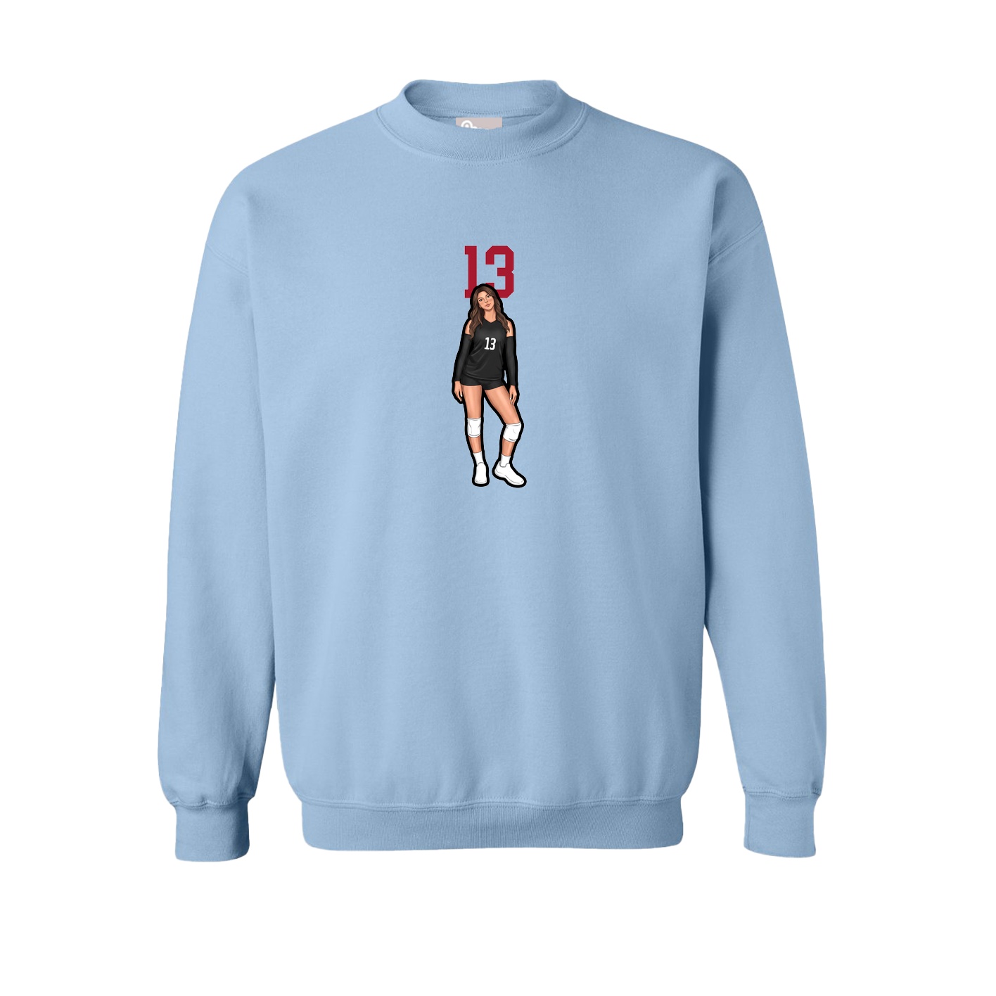 Fleece Crew — Number Top in Light Blue
