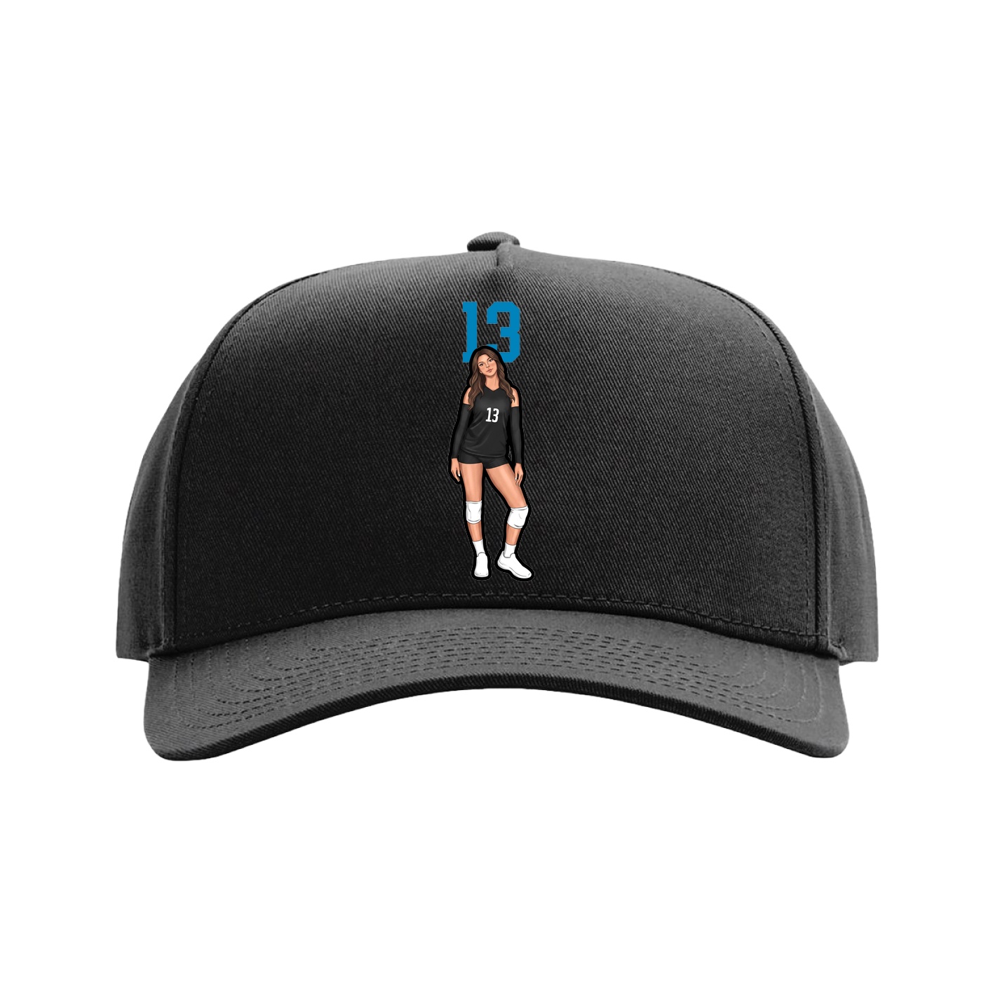 Full Fabric Five-Panel Champ Cap — Number Top in Black