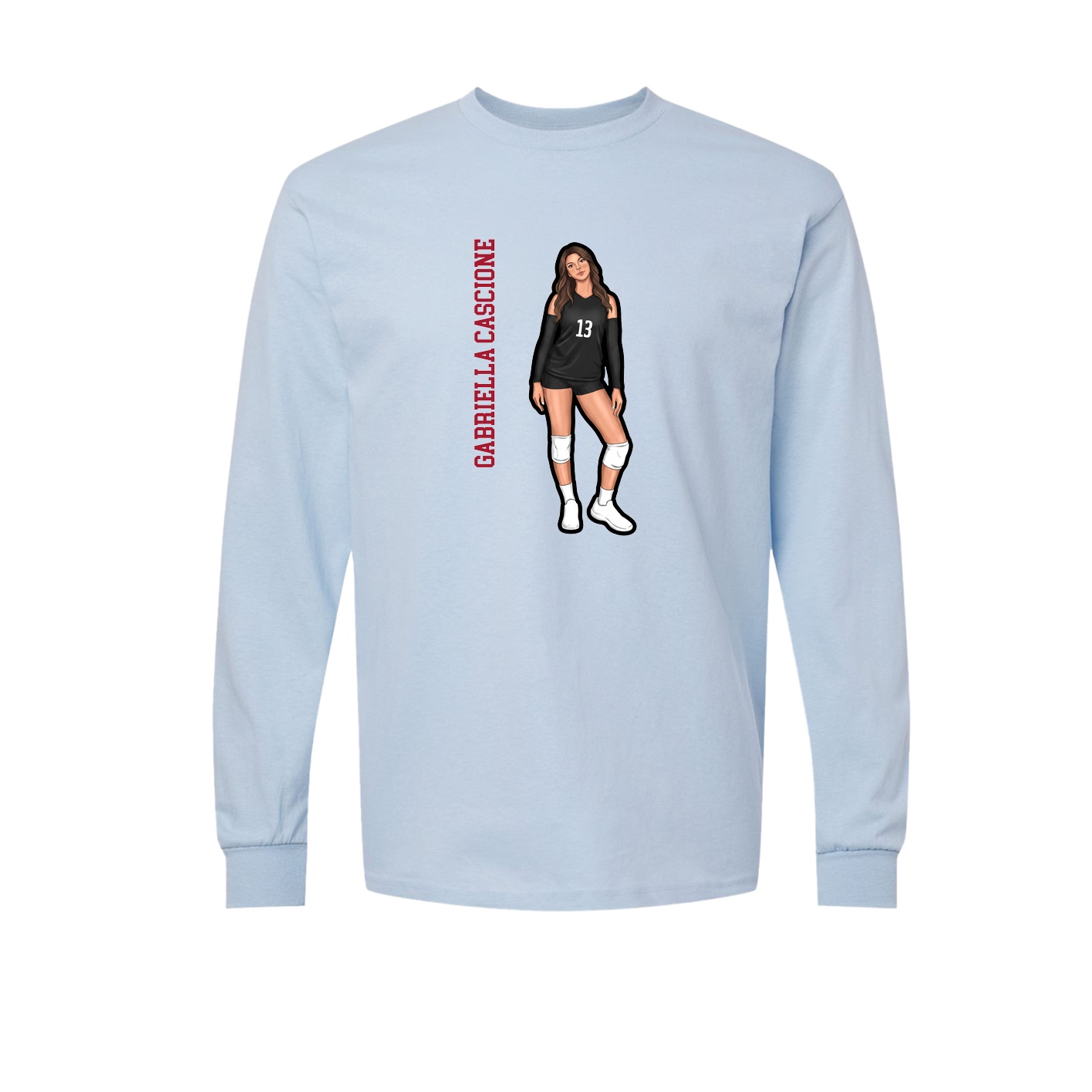 Long Sleeve Tee — Name Vertical in Light Blue