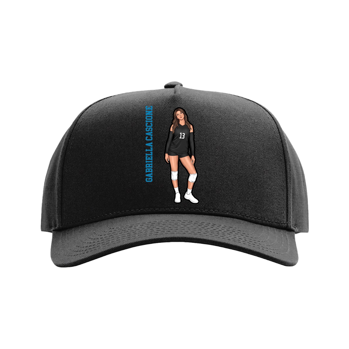 Full Fabric Five-Panel Champ Cap — Name Vertical in Black