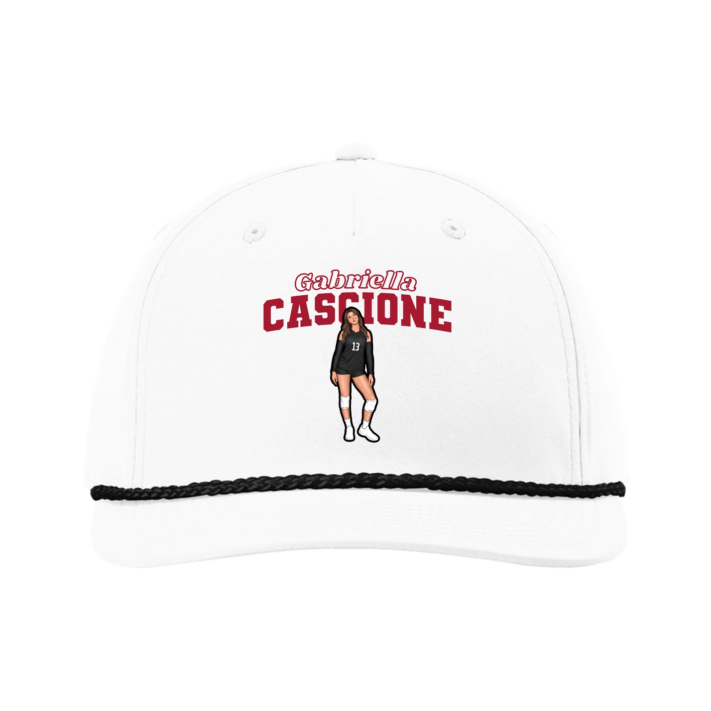 Five-Panel Classic Rope Cap — Name Arch in White