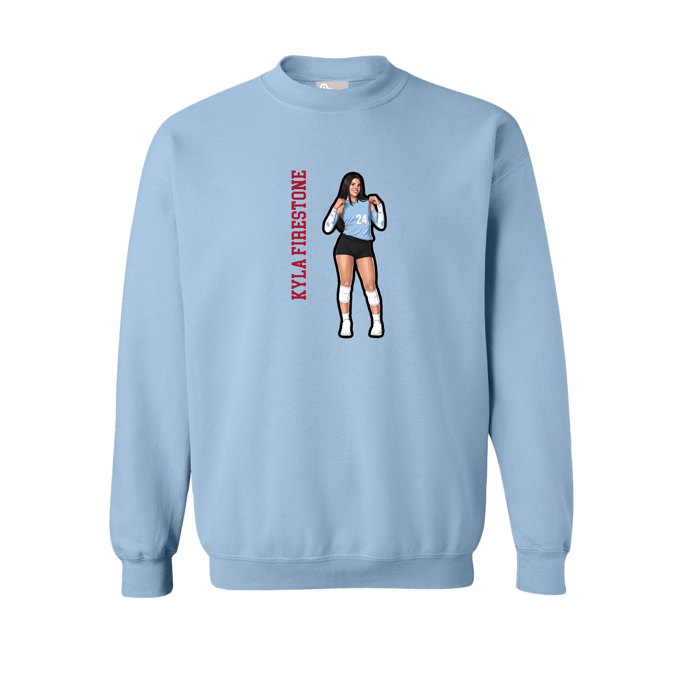 Fleece Crew — Name Vertical in Light Blue