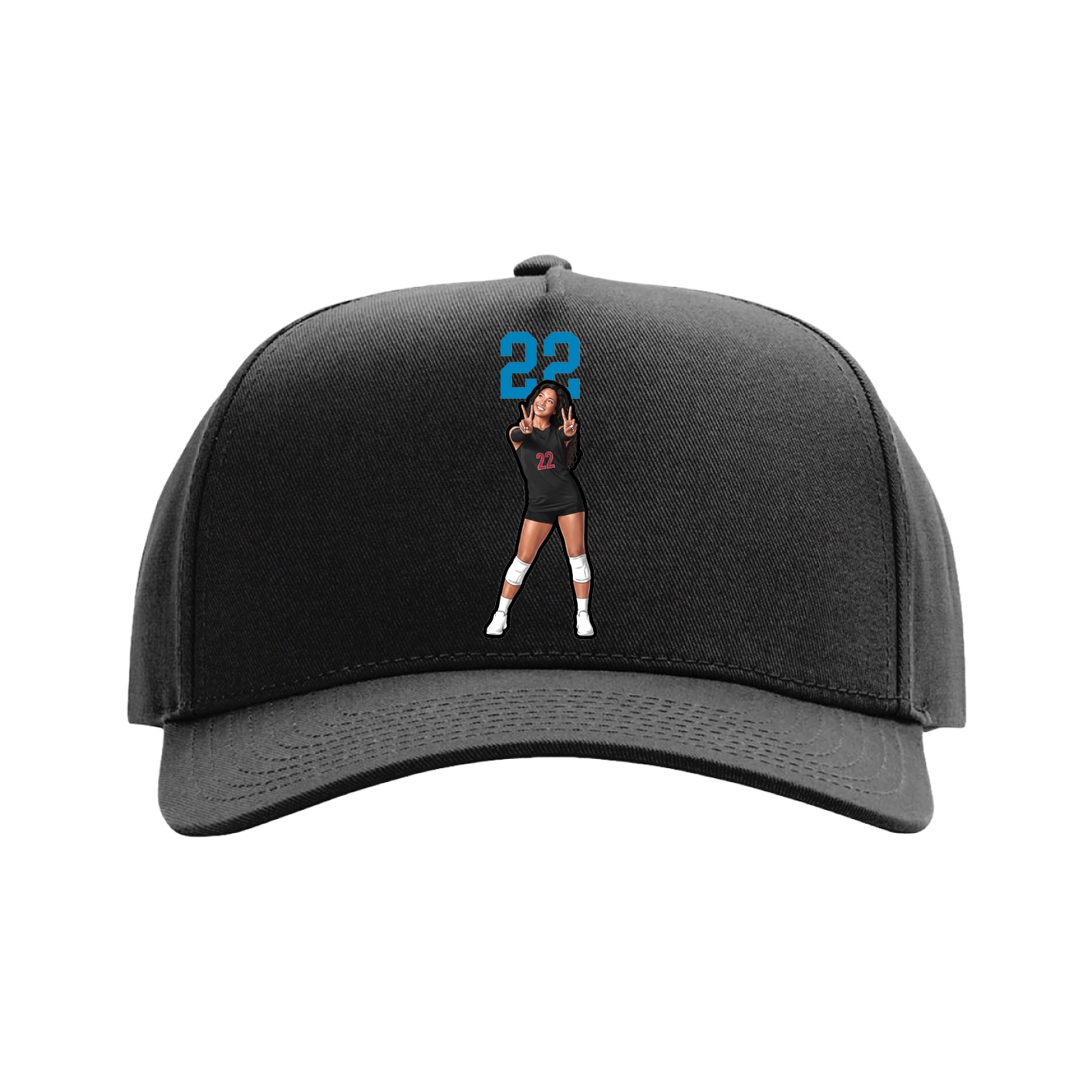 Full Fabric Five-Panel Champ Cap — Number Top in Black