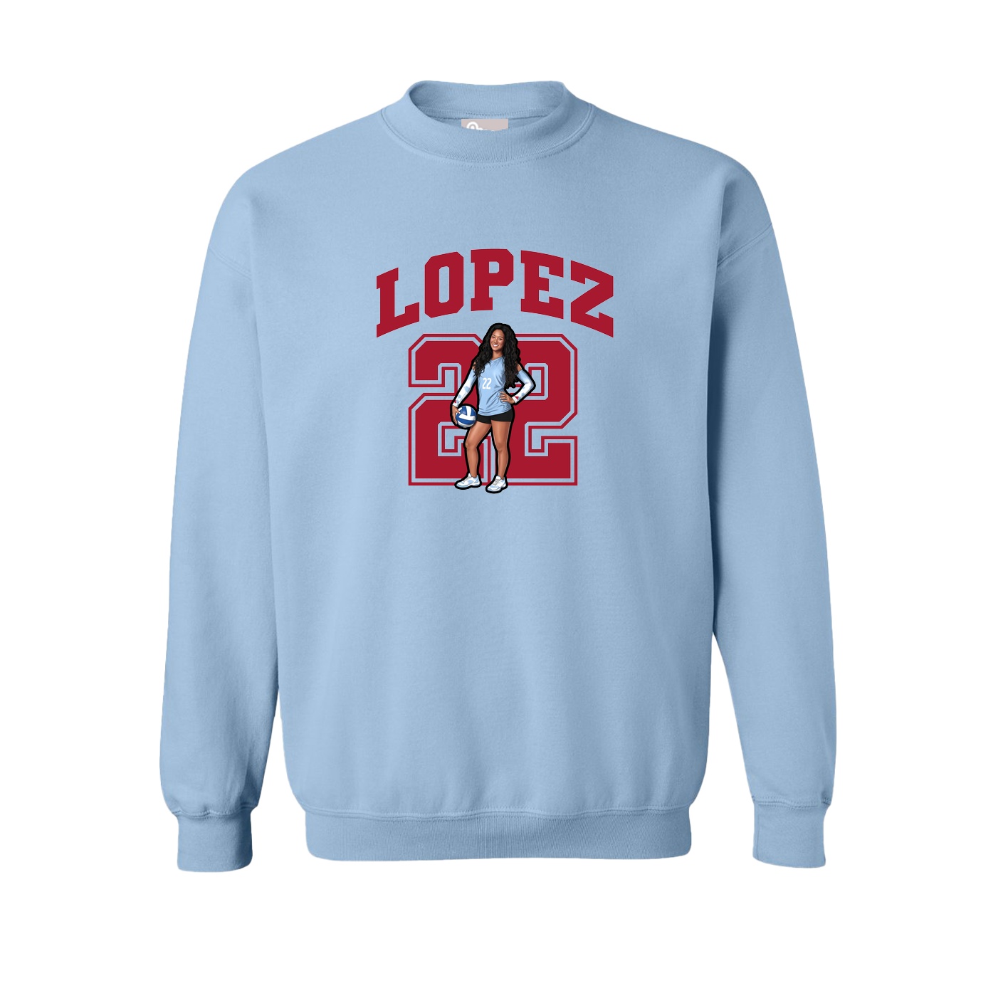 Fleece Crew — Number in Light Blue