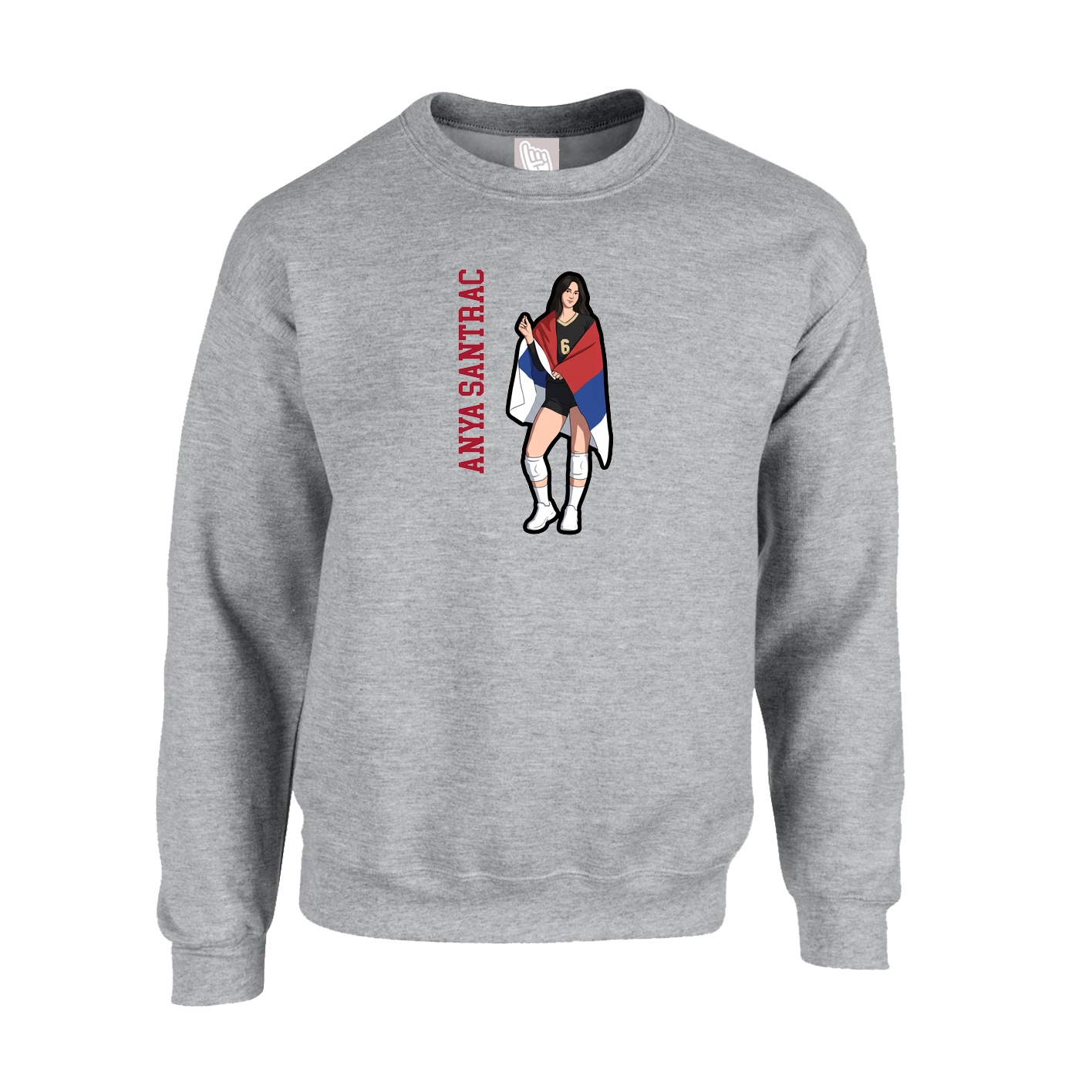 Fleece Crew — Name Vertical in Grey