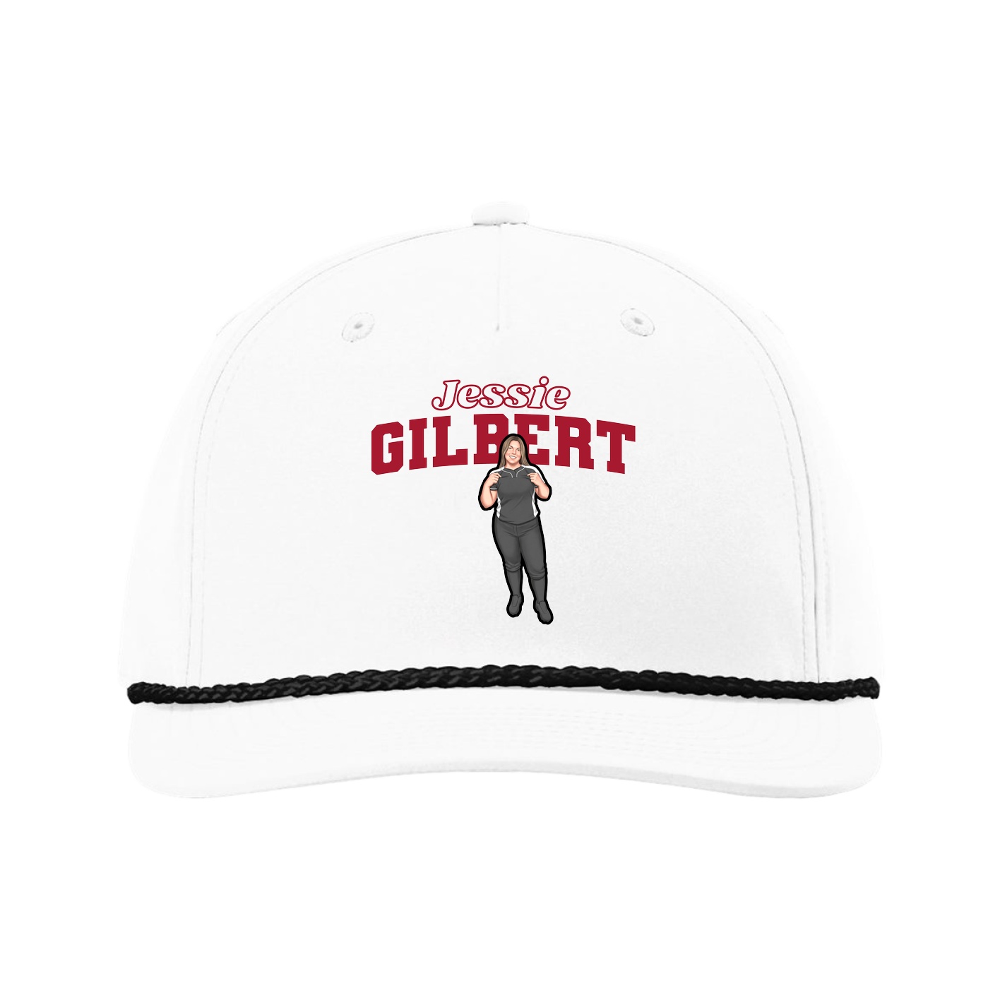 Five-Panel Classic Rope Cap — Name Arch in White