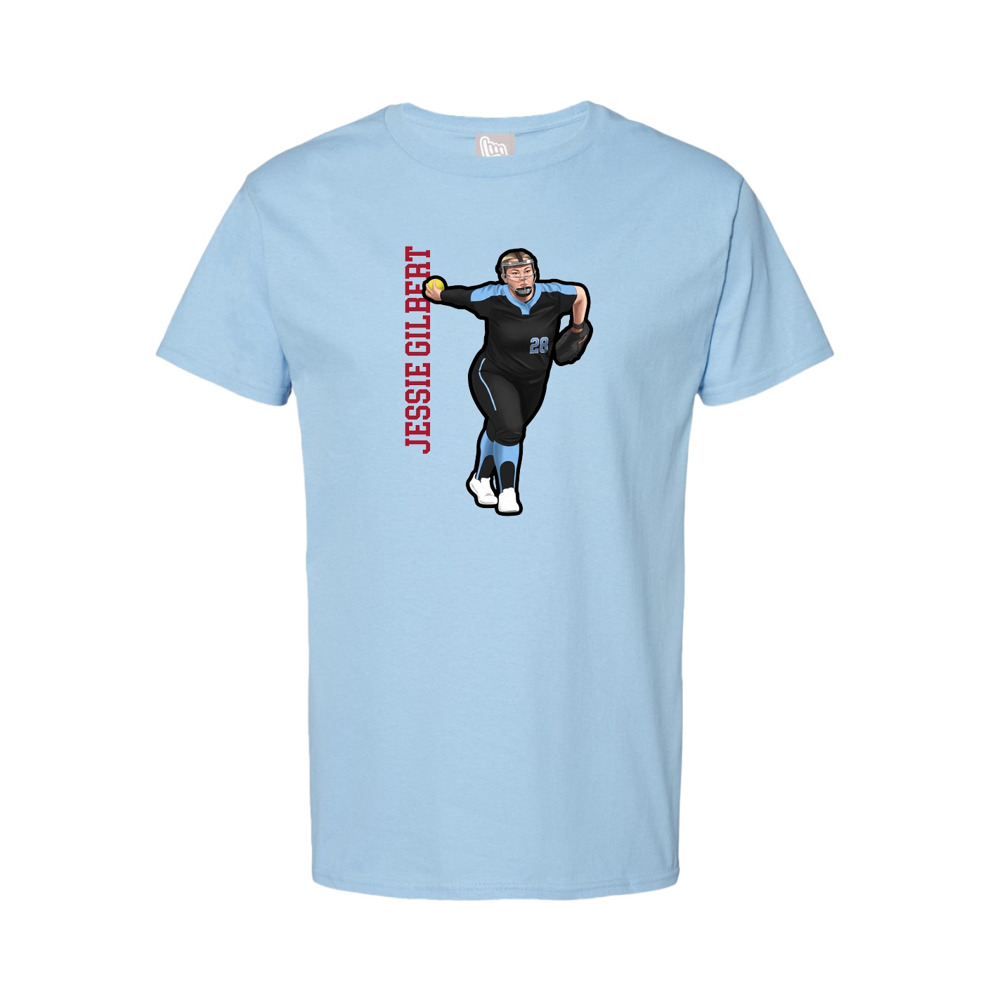 Youth Tee — Name Vertical in Light Blue