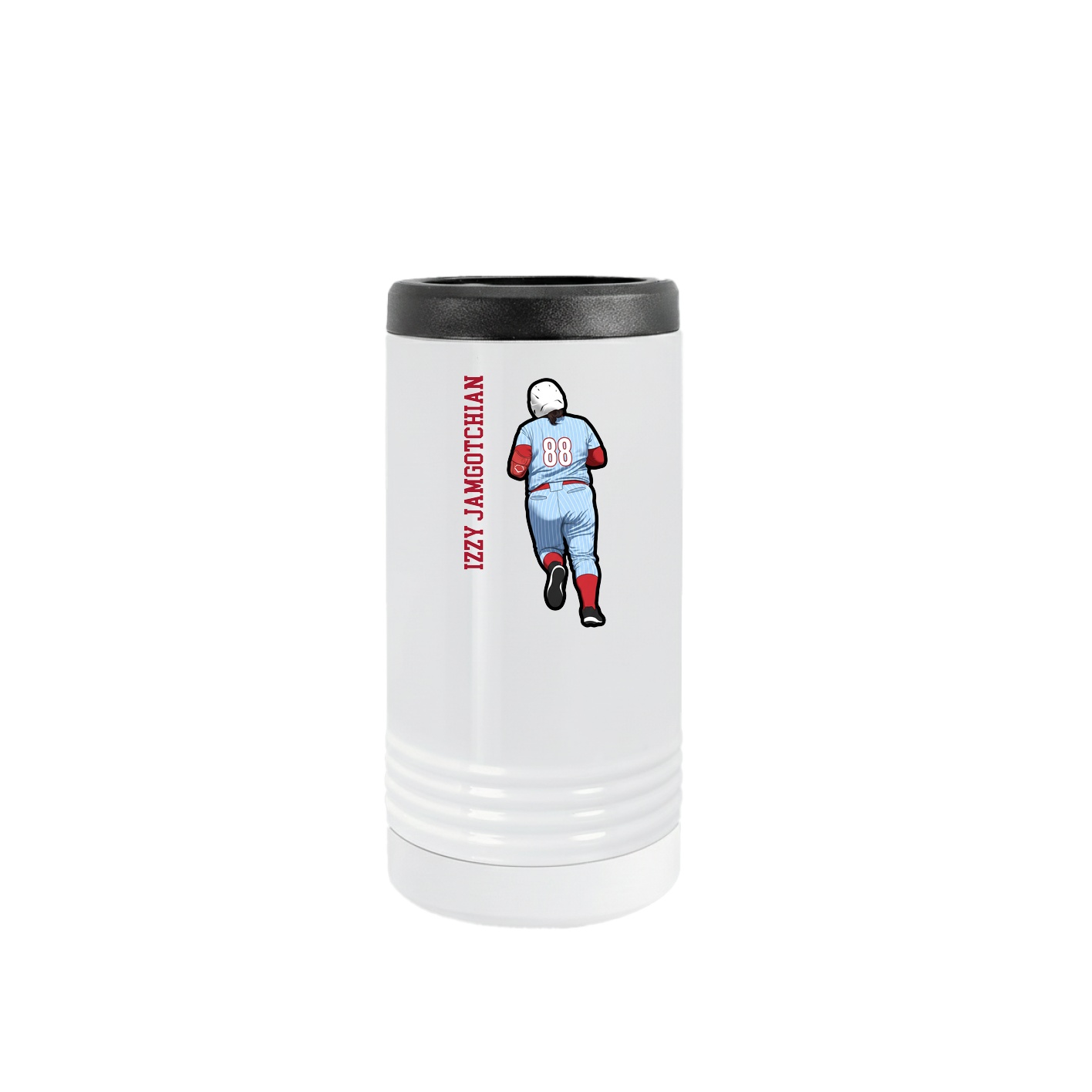 Slim Beverage Holder — Name Vertical in White