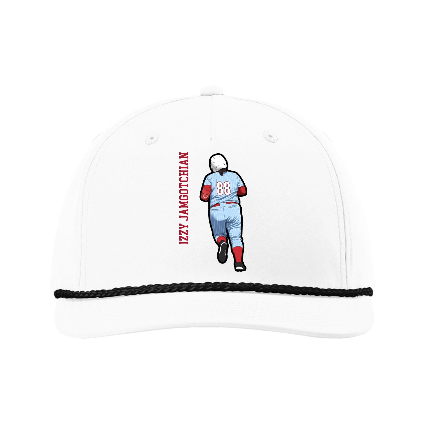 Five-Panel Classic Rope Cap — Name Vertical in White