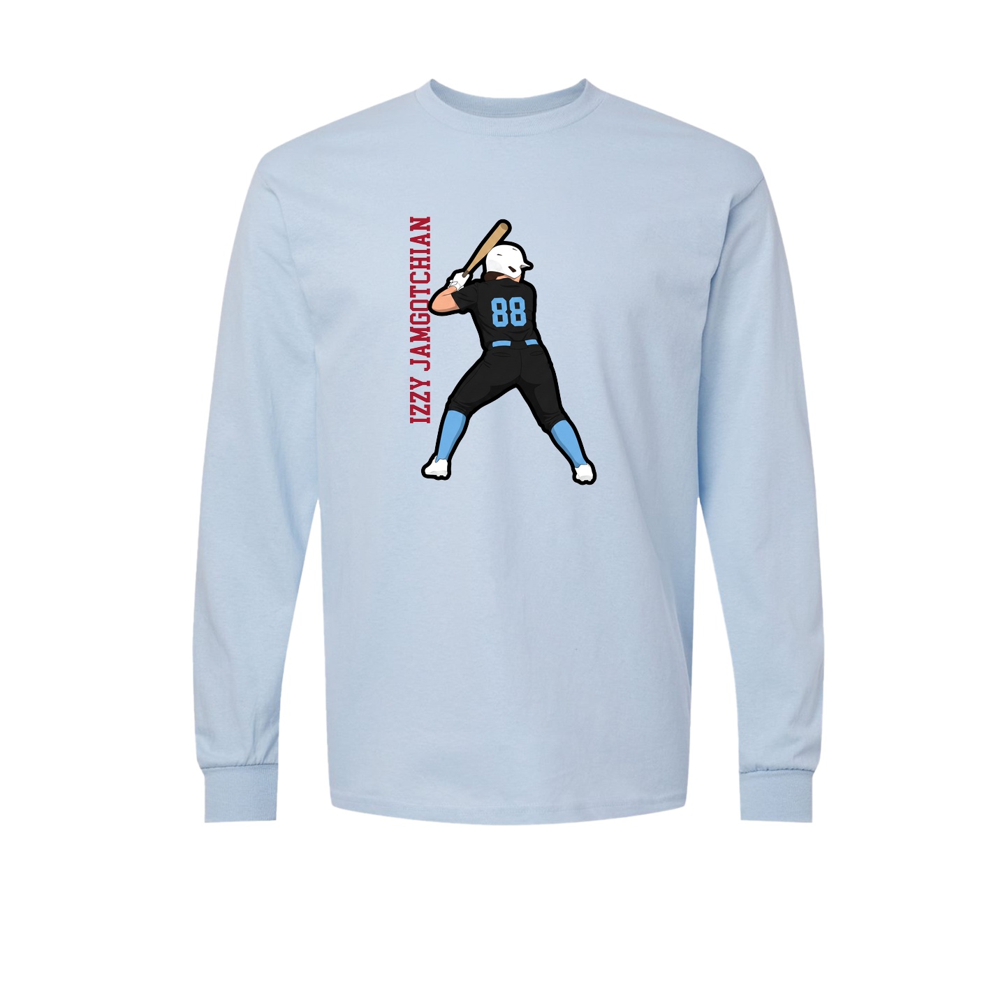 Long Sleeve Tee — Name Vertical in Light Blue