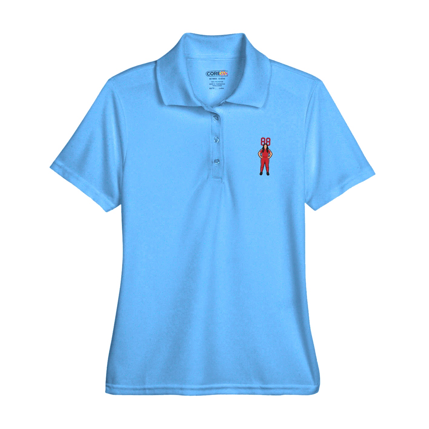 Womens Performance Polo — Number Top in Light Blue