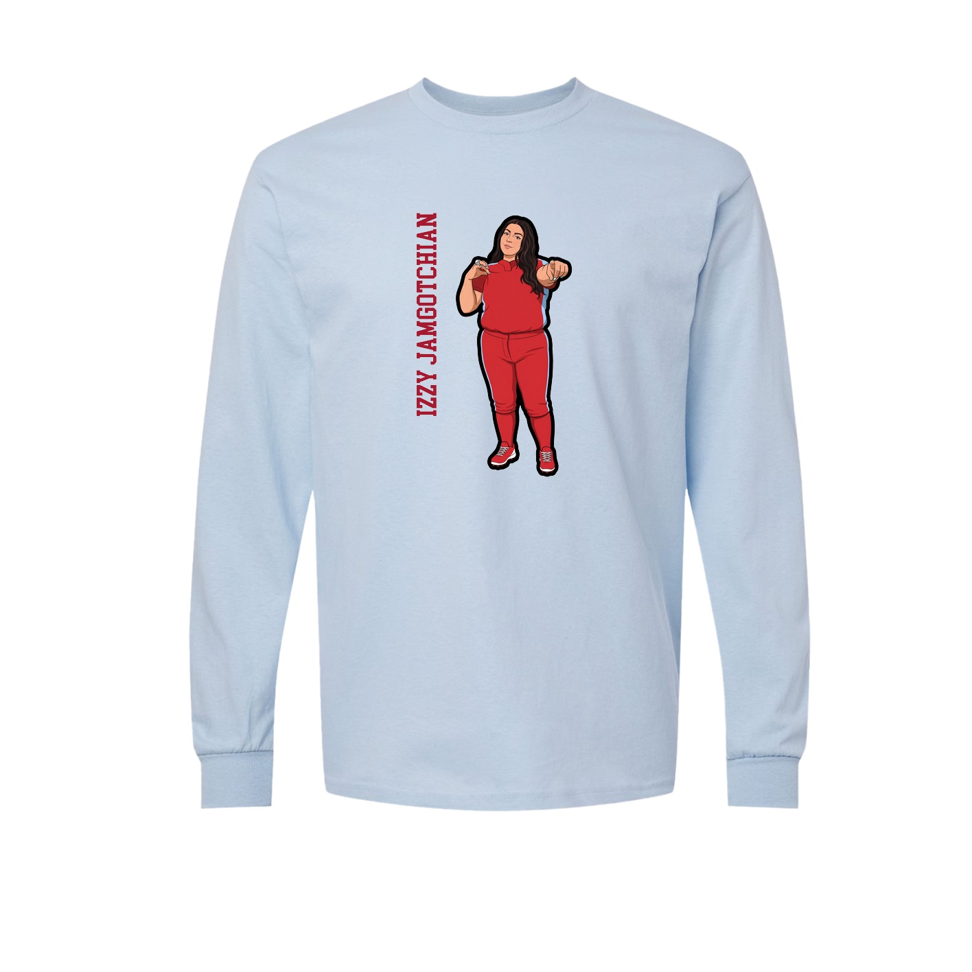 Long Sleeve Tee — Name Vertical in Light Blue