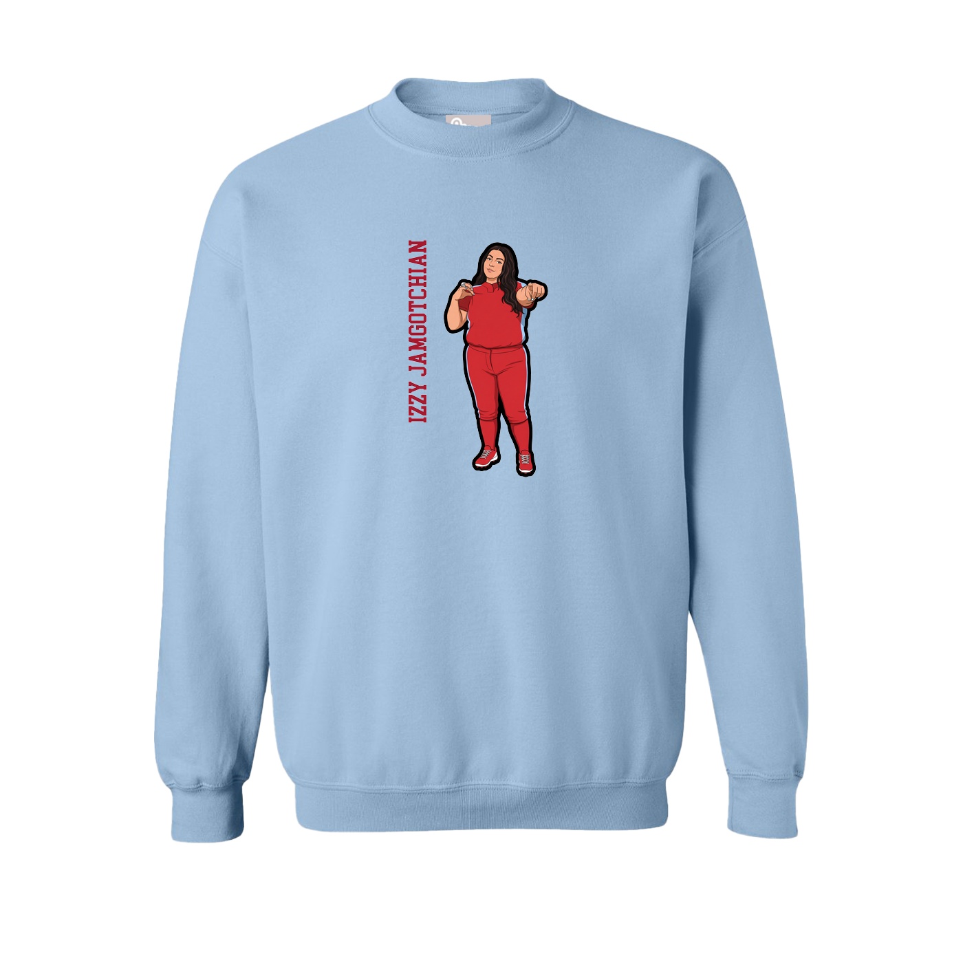 Fleece Crew — Name Vertical in Light Blue
