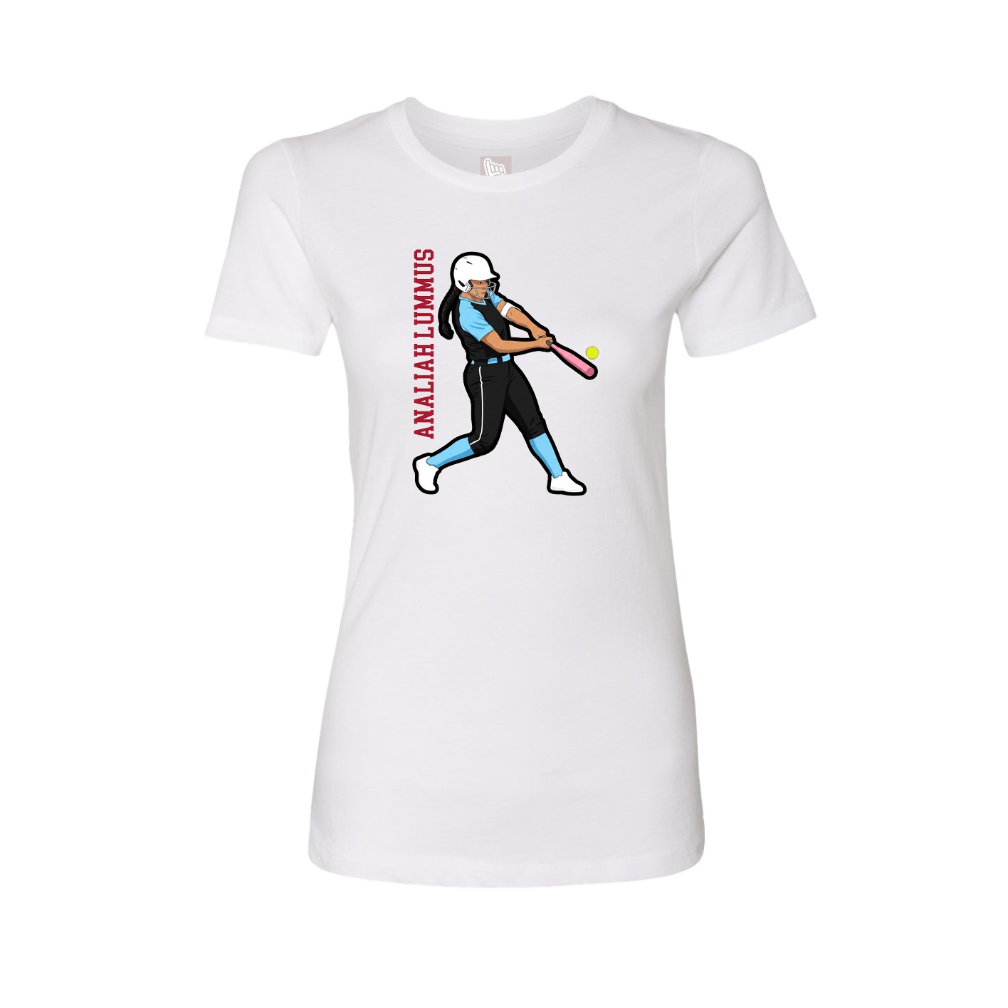 Womens Tee — Name Vertical in White