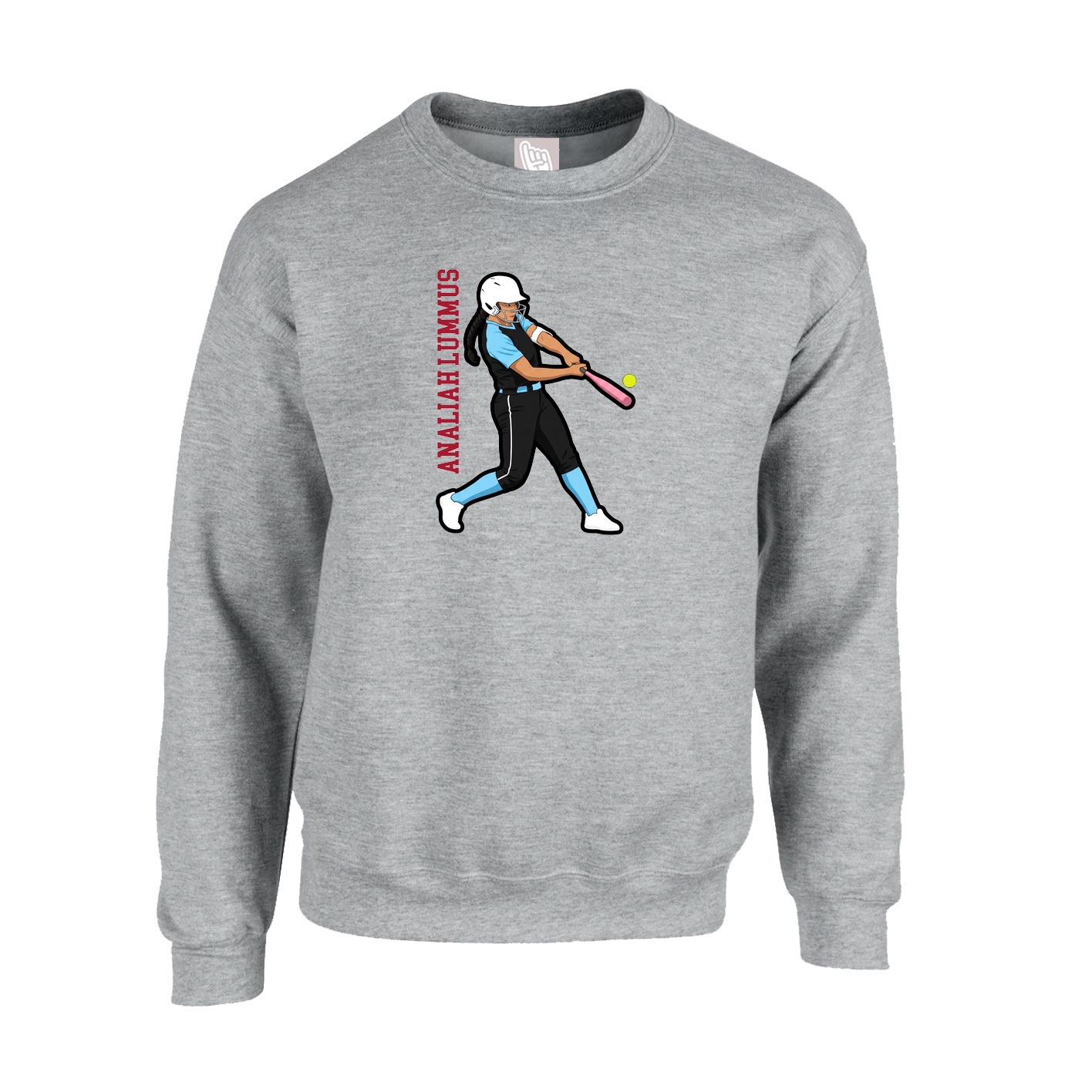 Fleece Crew — Name Vertical in Grey