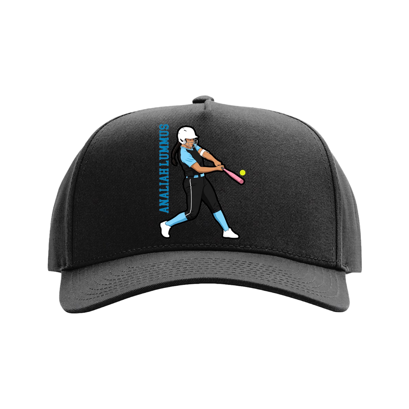 Full Fabric Five-Panel Champ Cap — Name Vertical in Black