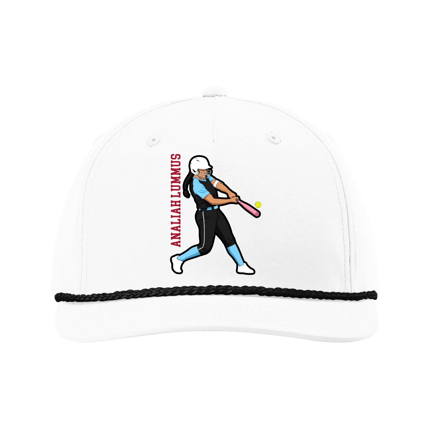 Five-Panel Classic Rope Cap — Name Vertical in White
