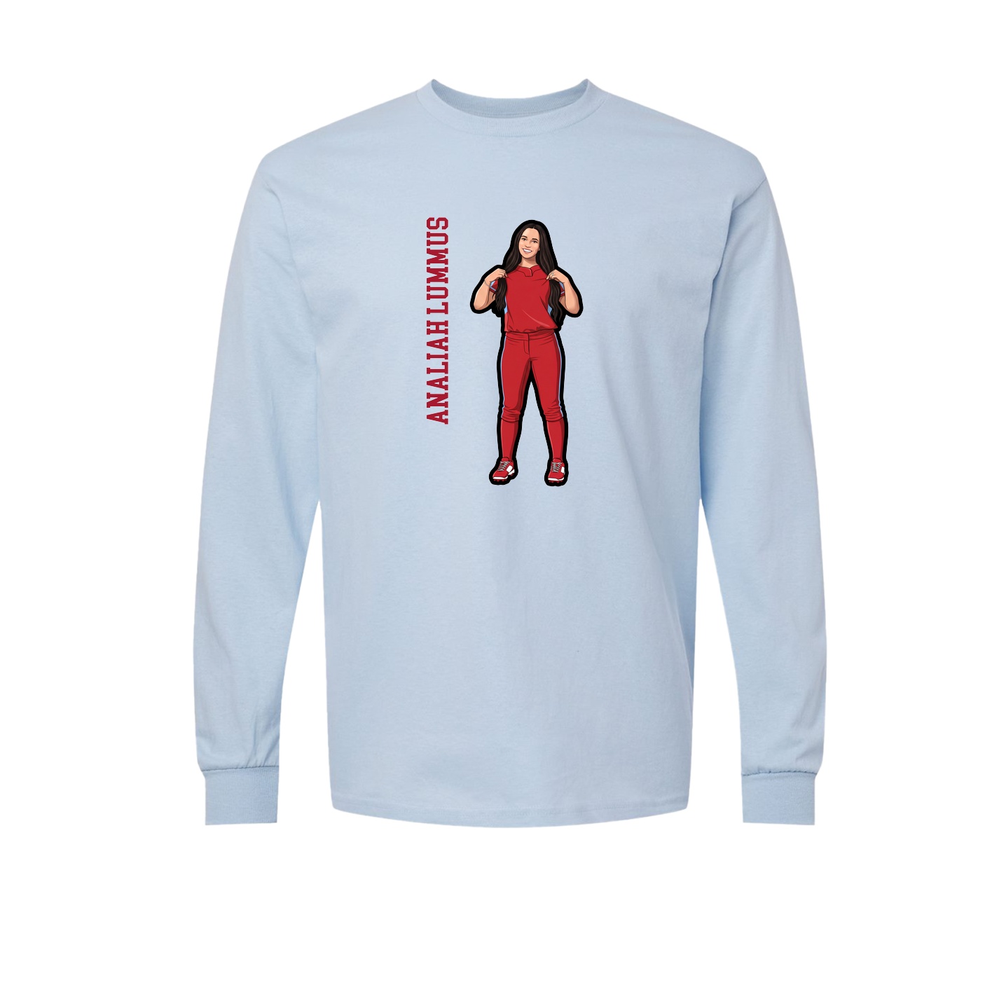Long Sleeve Tee — Name Vertical in Light Blue
