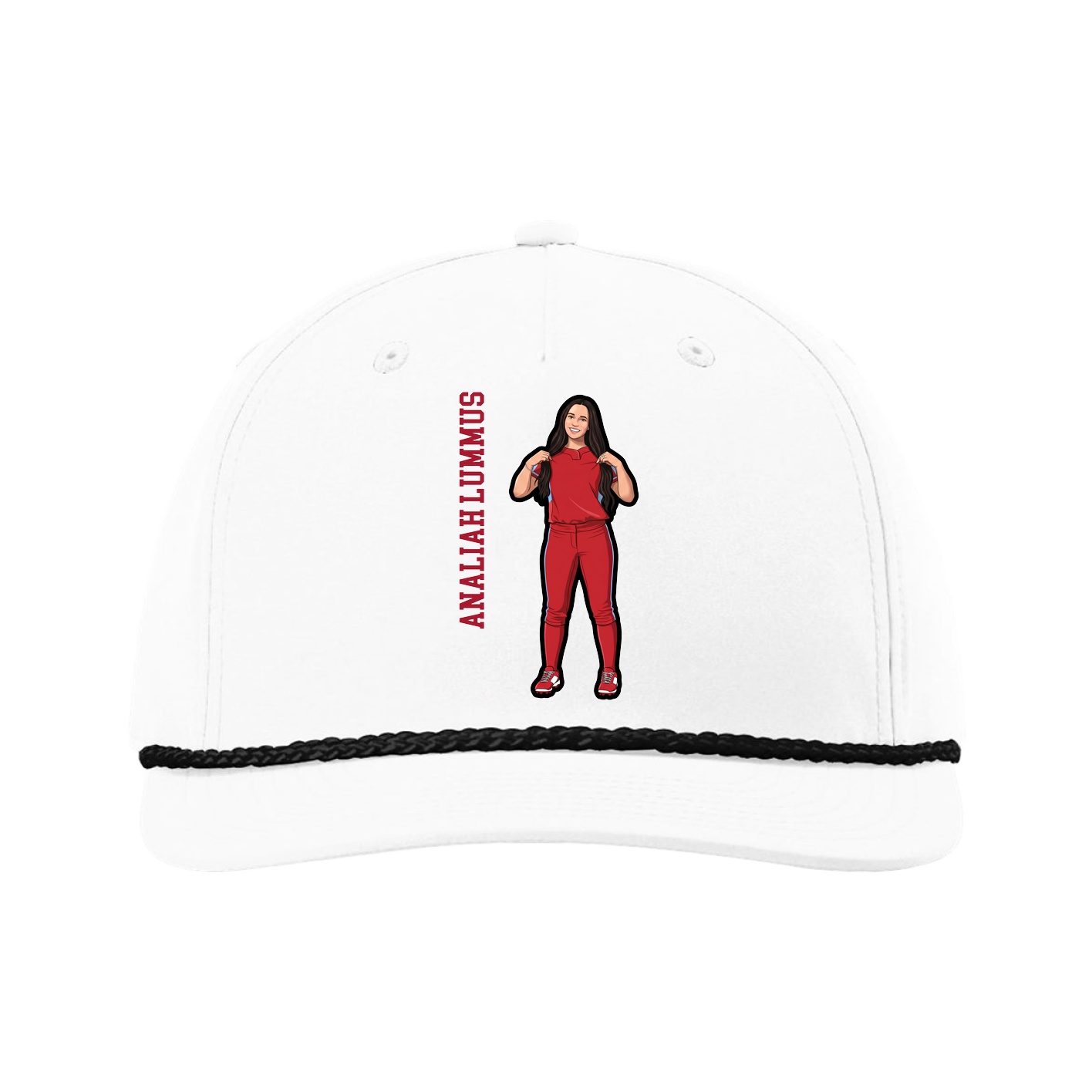Five-Panel Classic Rope Cap — Name Vertical in White