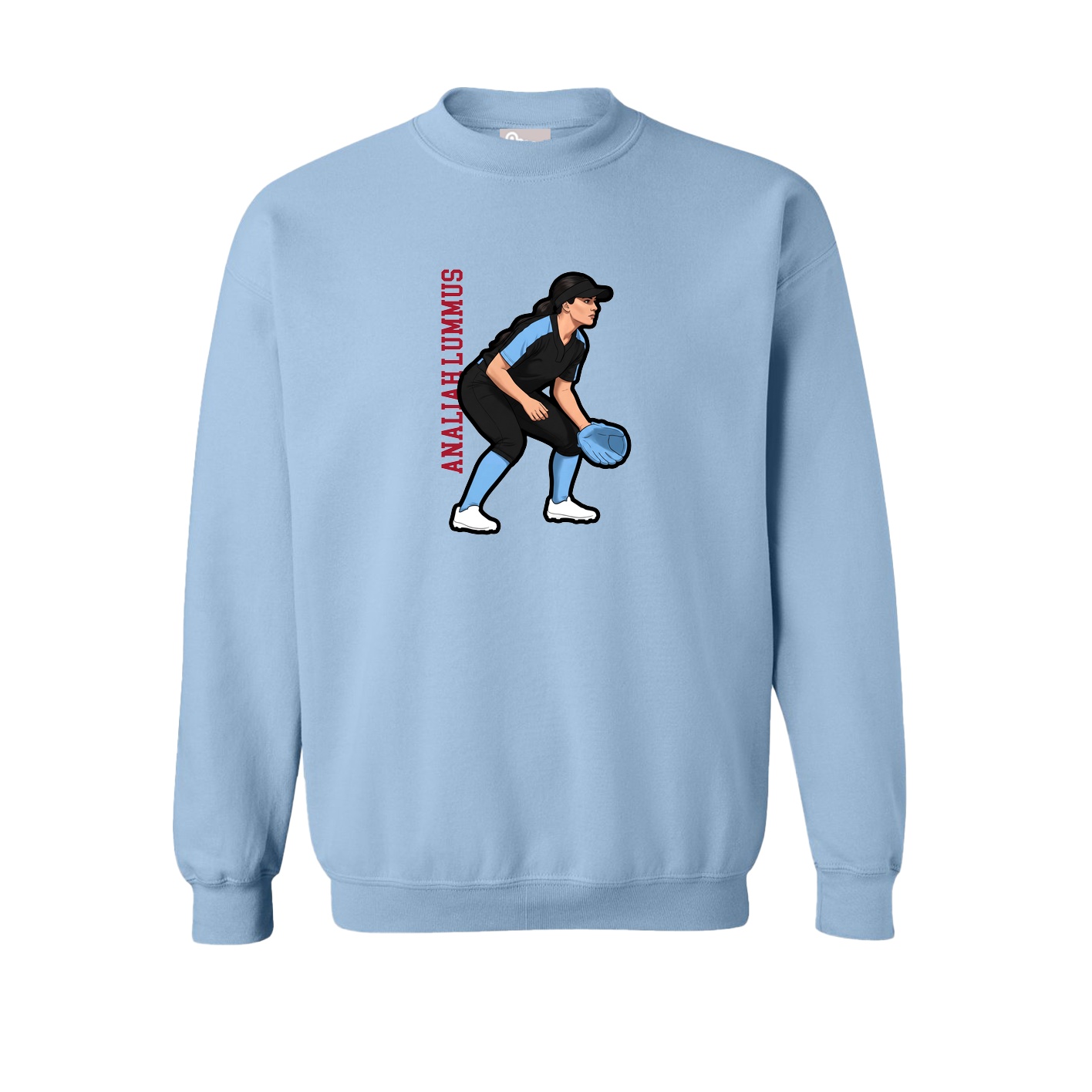 Fleece Crew — Name Vertical in Light Blue