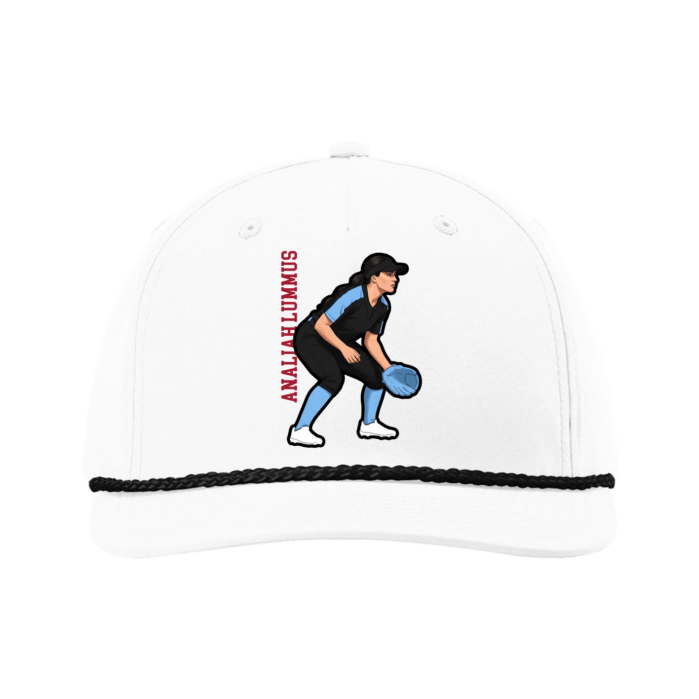 Five-Panel Classic Rope Cap — Name Vertical in White