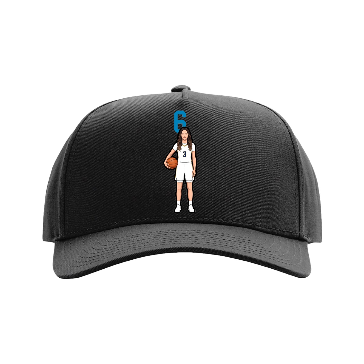 Full Fabric Five-Panel Champ Cap — Number Top in Black