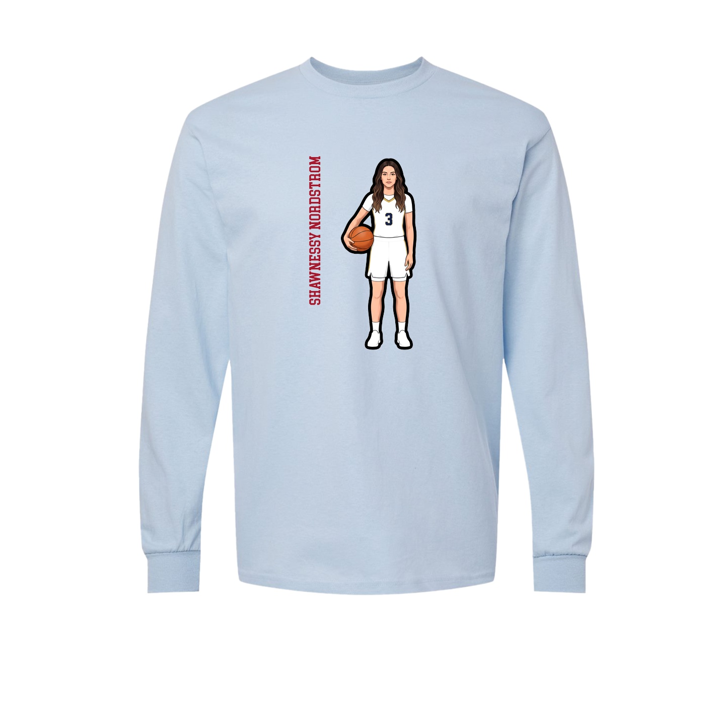 Long Sleeve Tee — Name Vertical in Light Blue