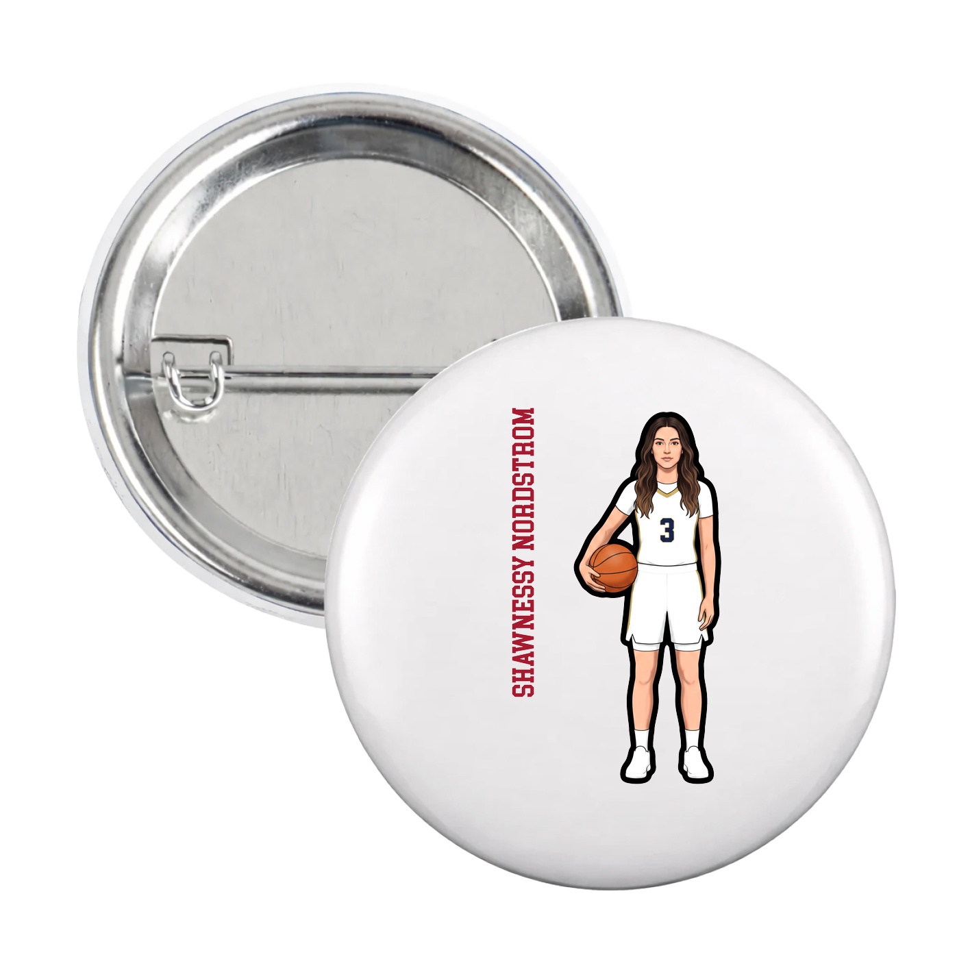 Game Day Button — Name Vertical in White