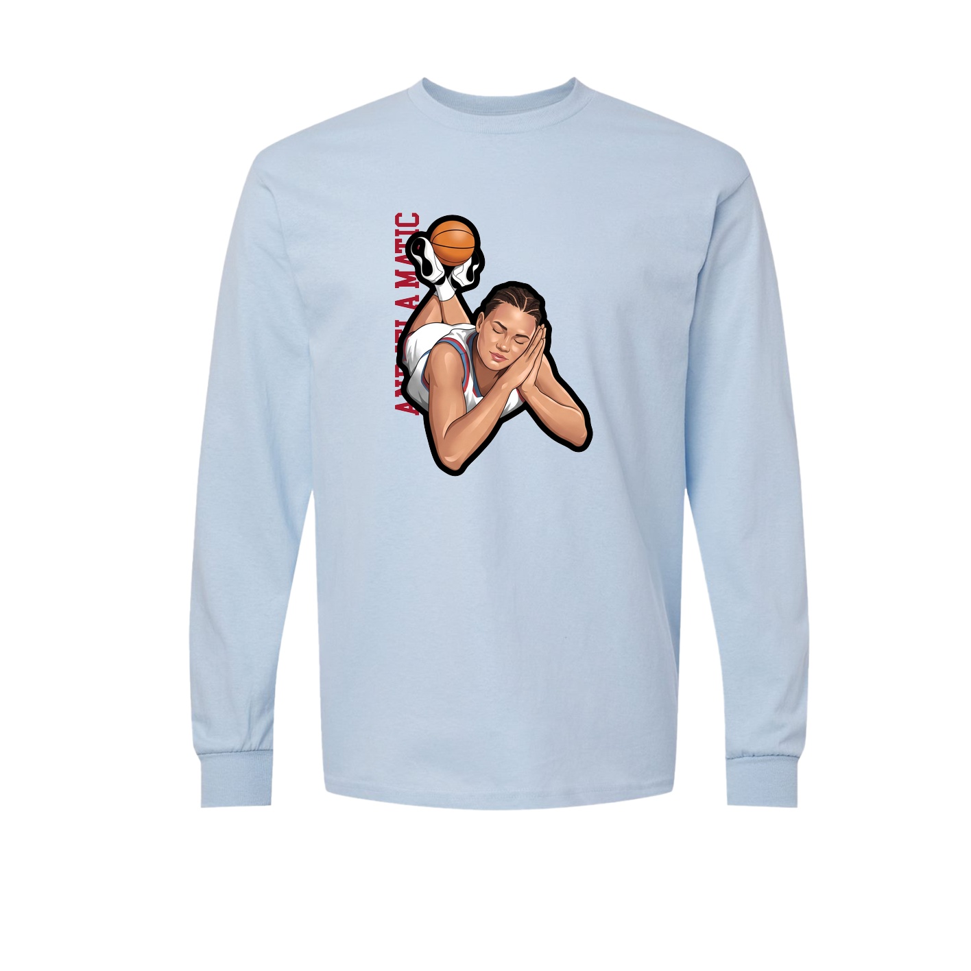 Long Sleeve Tee — Name Vertical in Light Blue