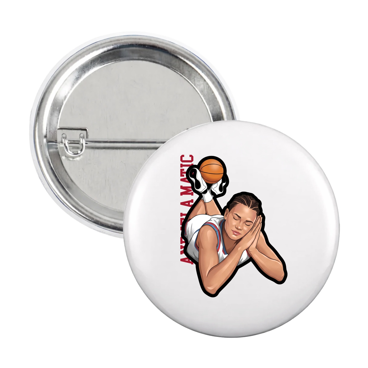 Game Day Button — Name Vertical in White