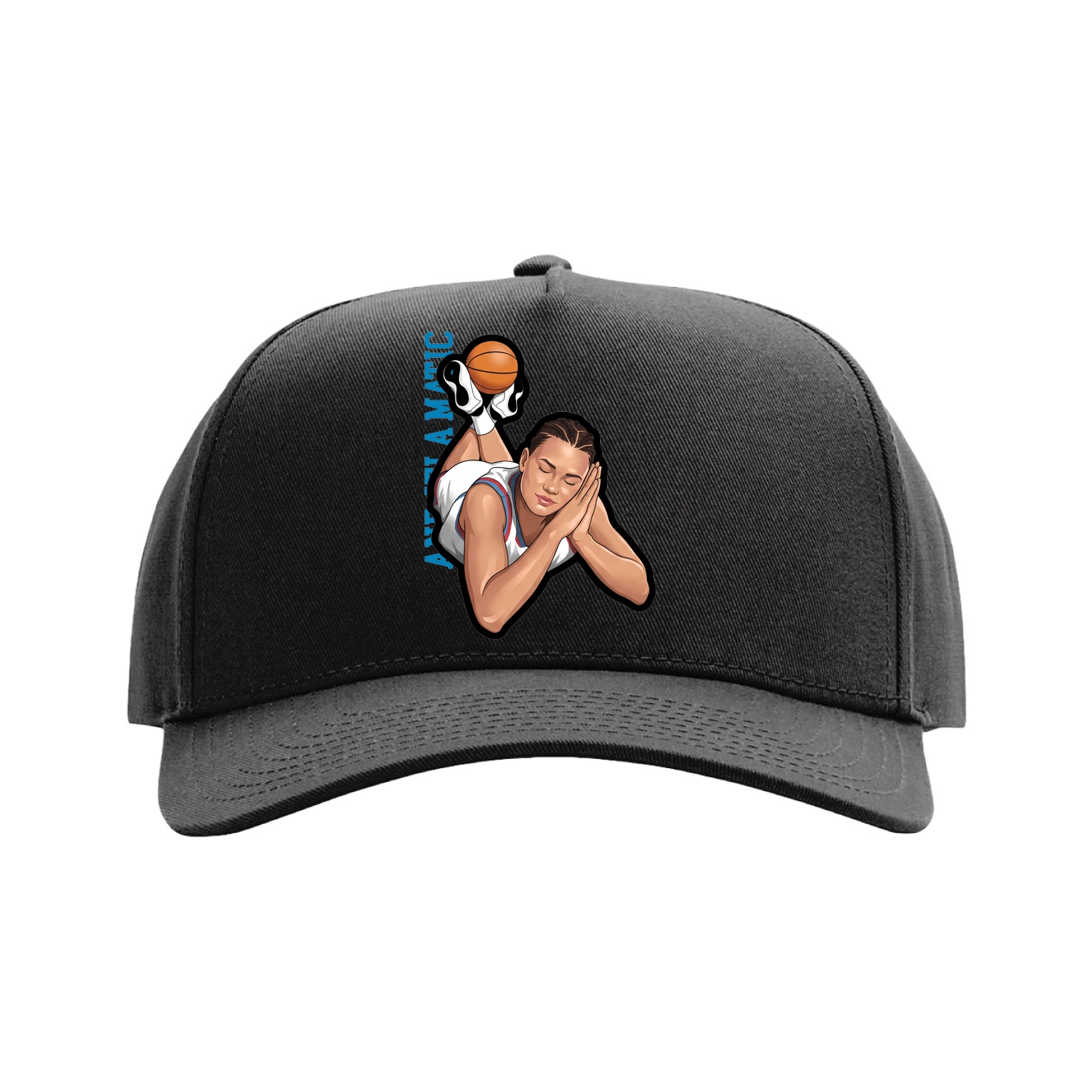 Full Fabric Five-Panel Champ Cap — Name Vertical in Black