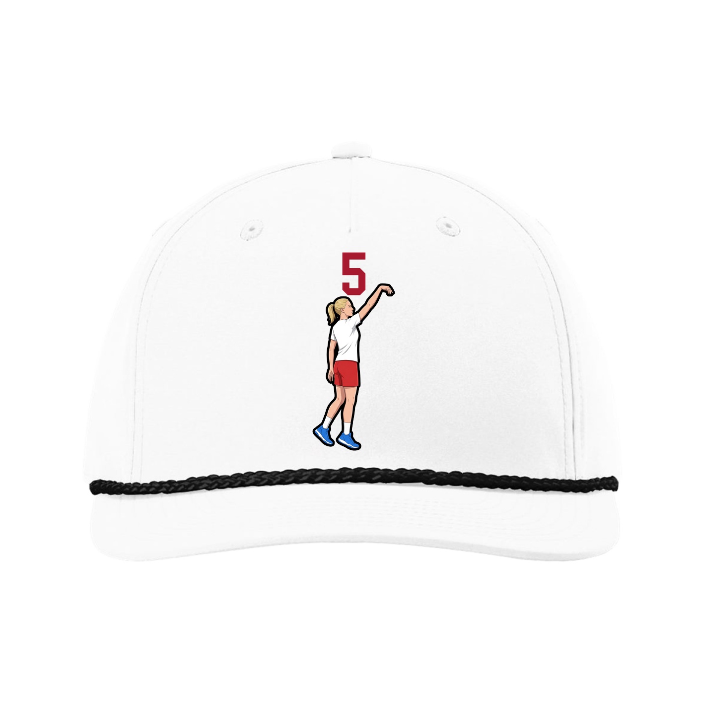 Five-Panel Classic Rope Cap — Number Top in White