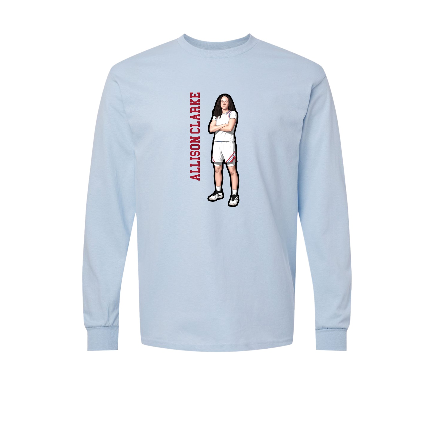Long Sleeve Tee — Name Vertical in Light Blue