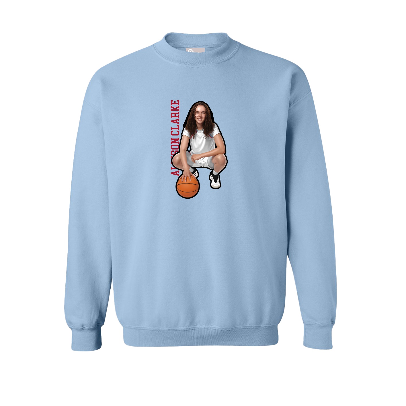 Fleece Crew — Name Vertical in Light Blue