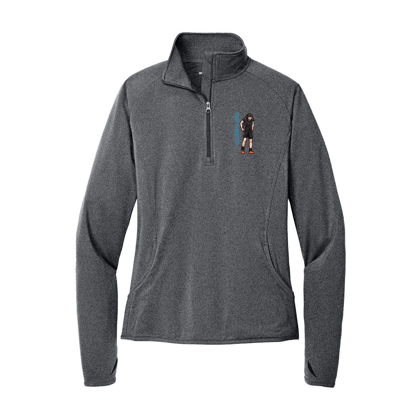 Women's Q-Zip Pullover — Name Vertical in Grey