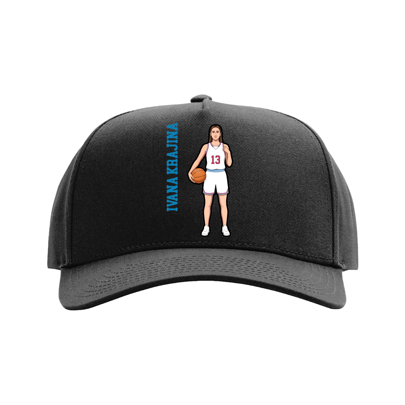 Full Fabric Five-Panel Champ Cap — Name Vertical in Black