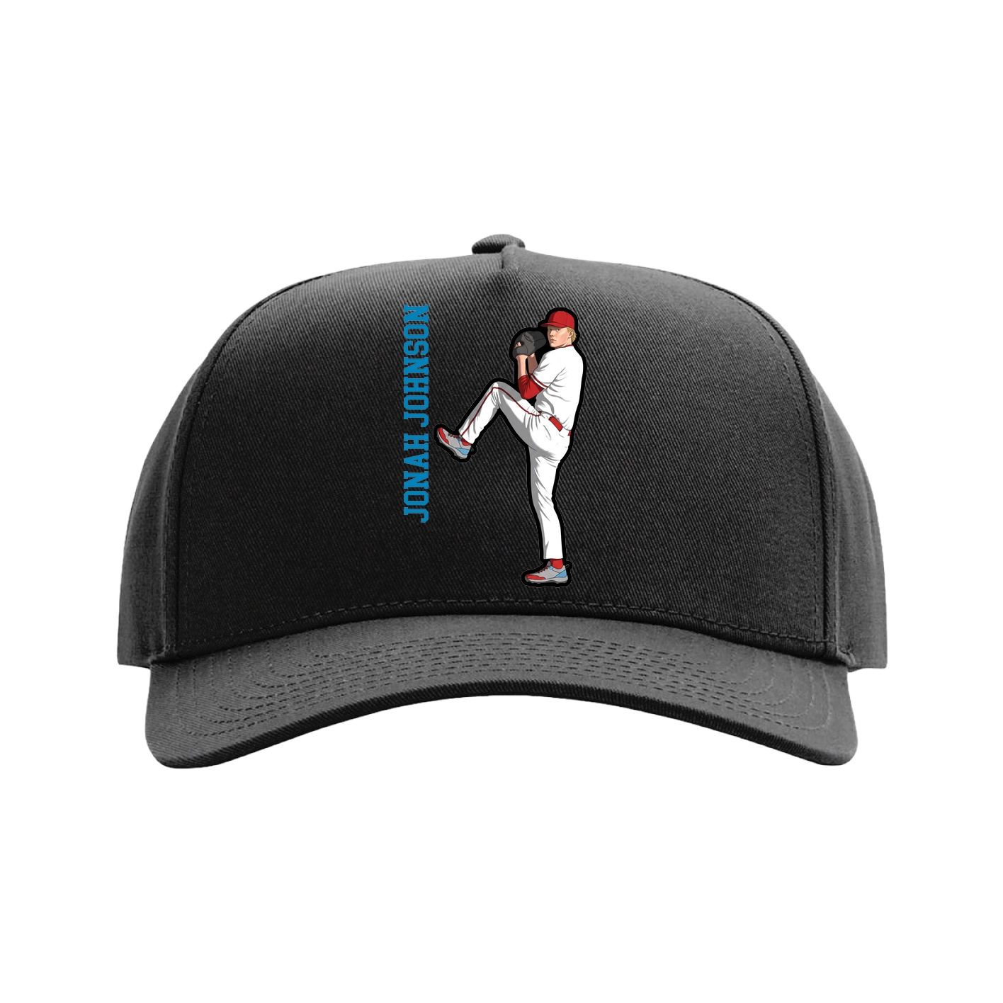 Full Fabric Five-Panel Champ Cap — Name Vertical in Black