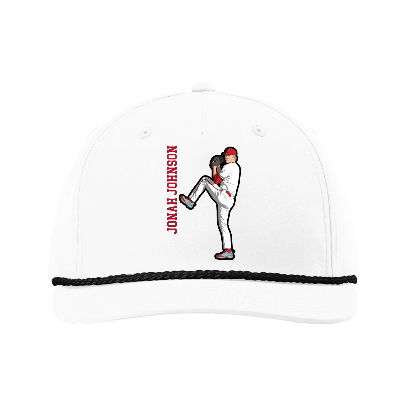Five-Panel Classic Rope Cap — Name Vertical in White