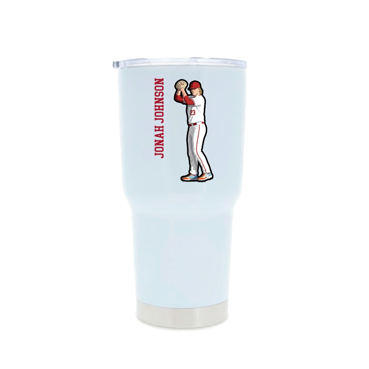 30oz Stainless Steel Tumbler — Name Vertical in White