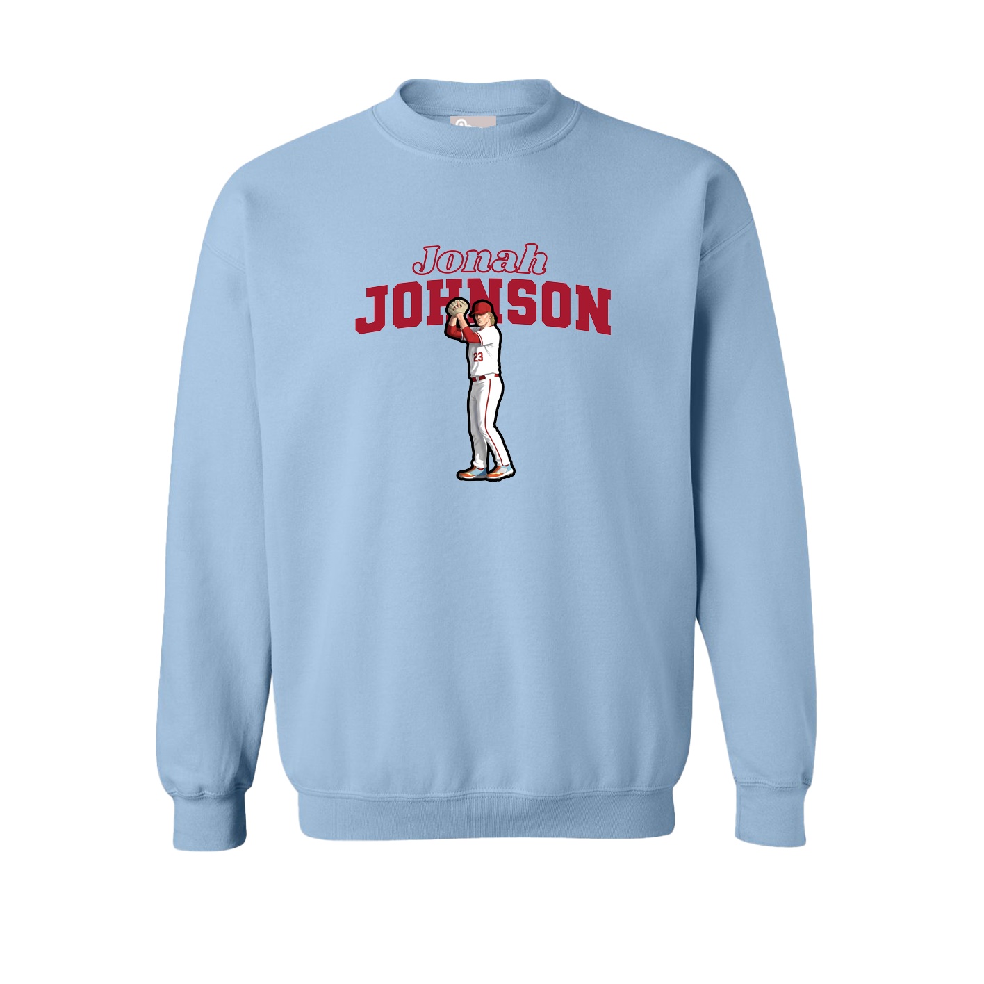 Fleece Crew — Name Arch in Light Blue