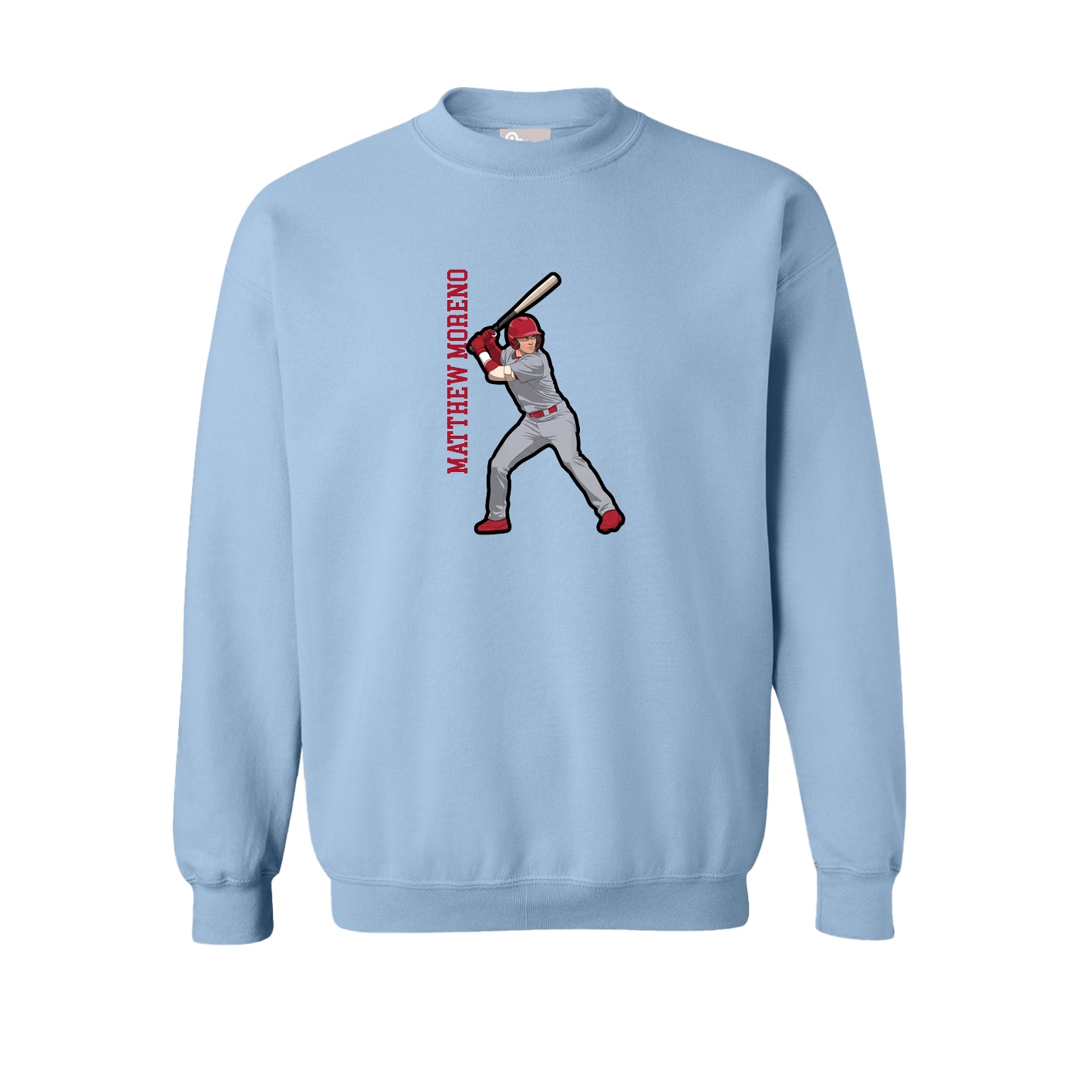 Fleece Crew — Name Vertical in Light Blue