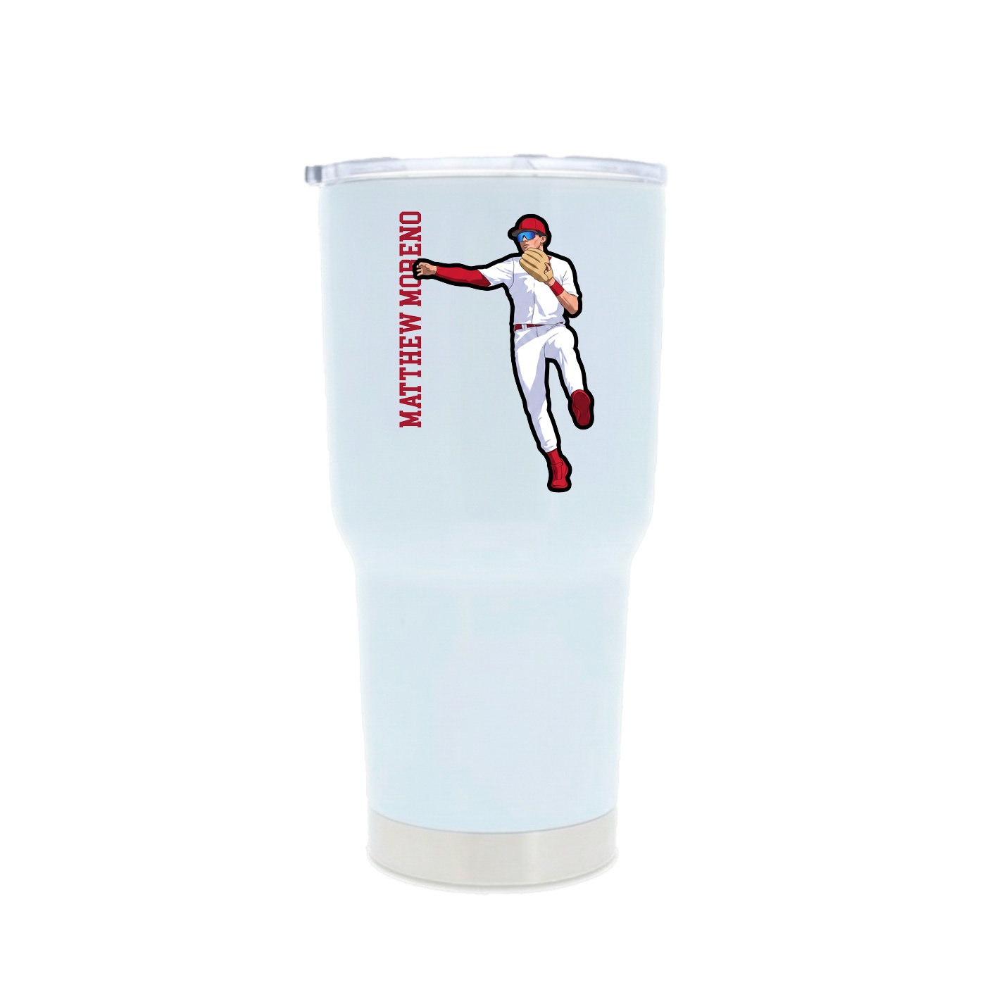 30oz Stainless Steel Tumbler — Name Vertical in White