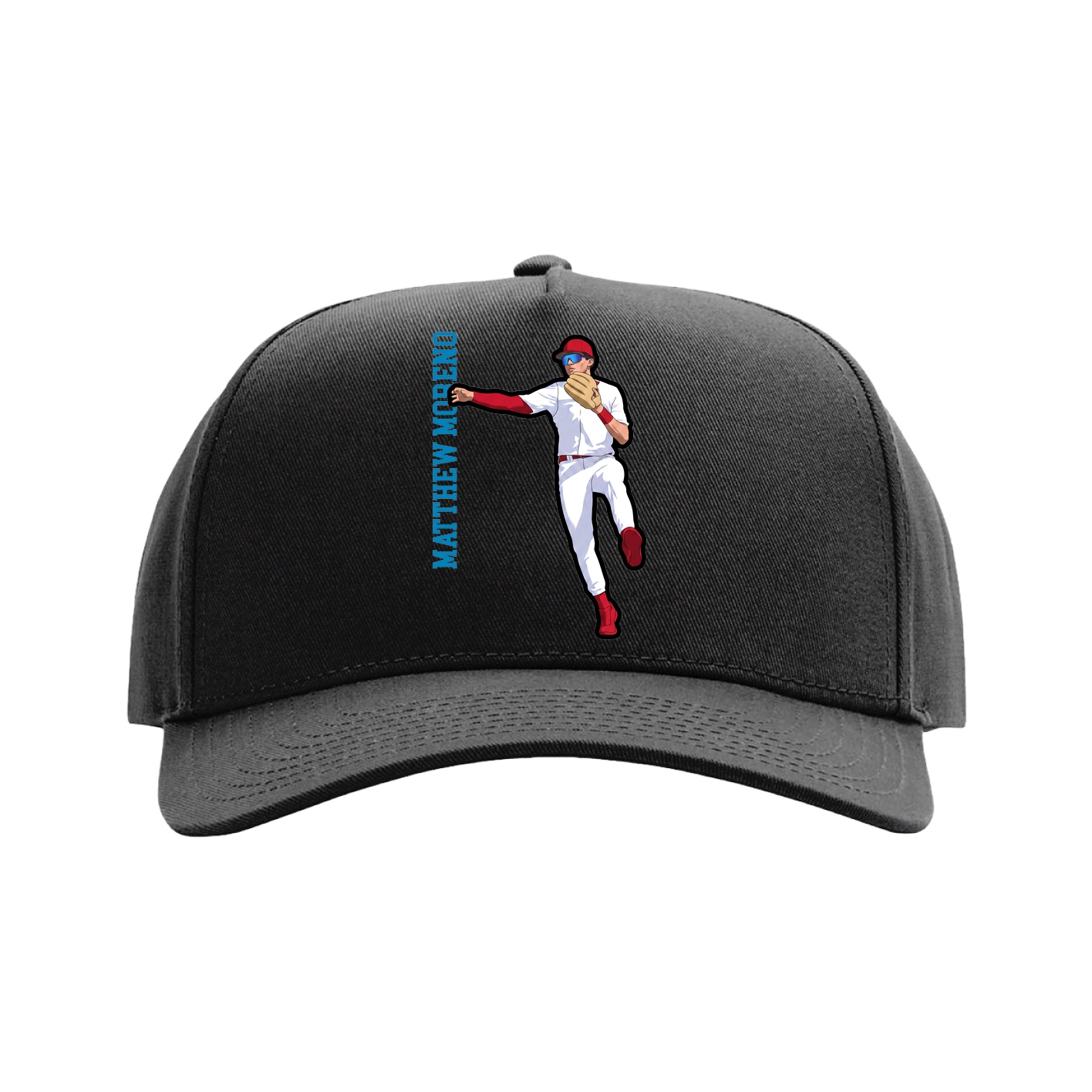 Full Fabric Five-Panel Champ Cap — Name Vertical in Black
