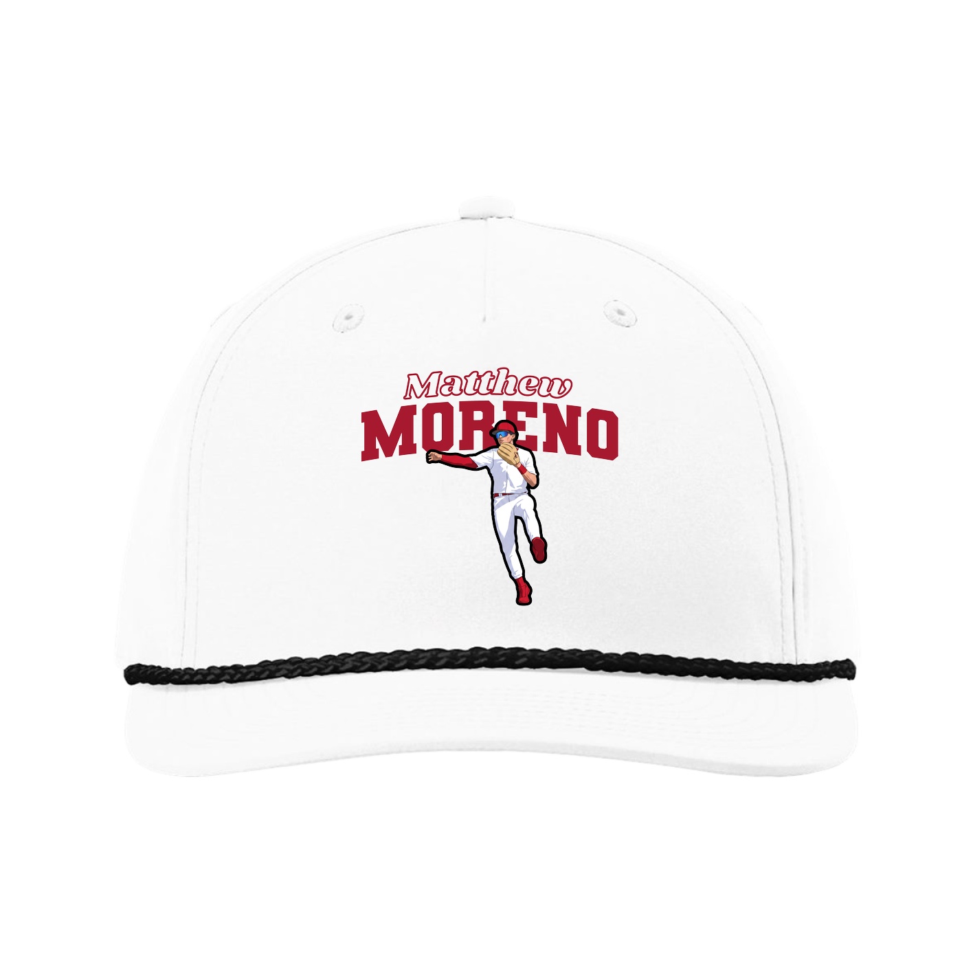 Five-Panel Classic Rope Cap — Name Arch in White
